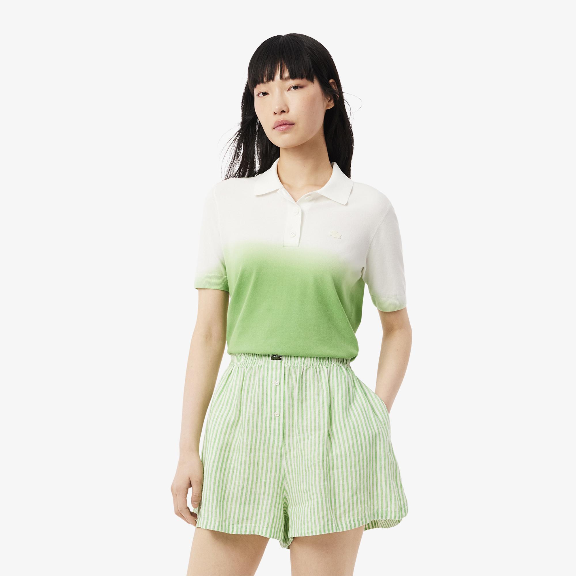 Lacoste Kadın Classic Fit Kısa Kollu Polo Yaka Renk Bloklu Yeşil Triko