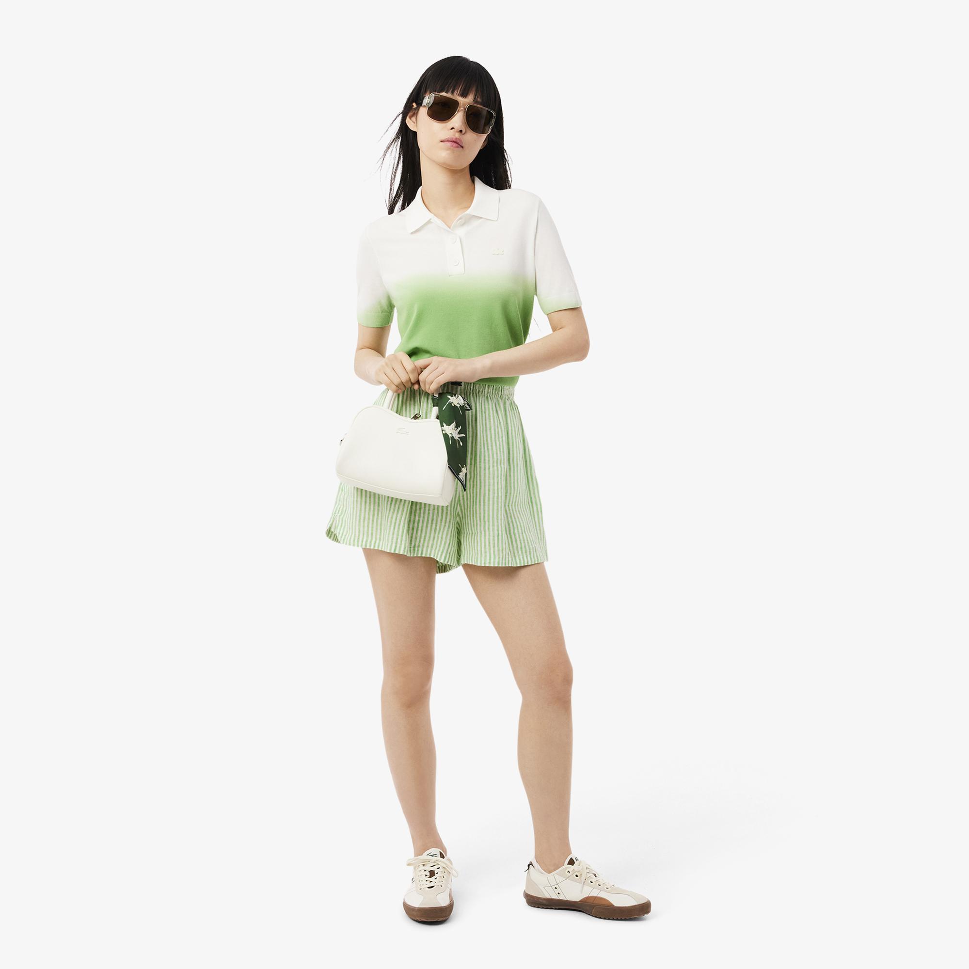 Lacoste Kadın Classic Fit Kısa Kollu Polo Yaka Renk Bloklu Yeşil Triko