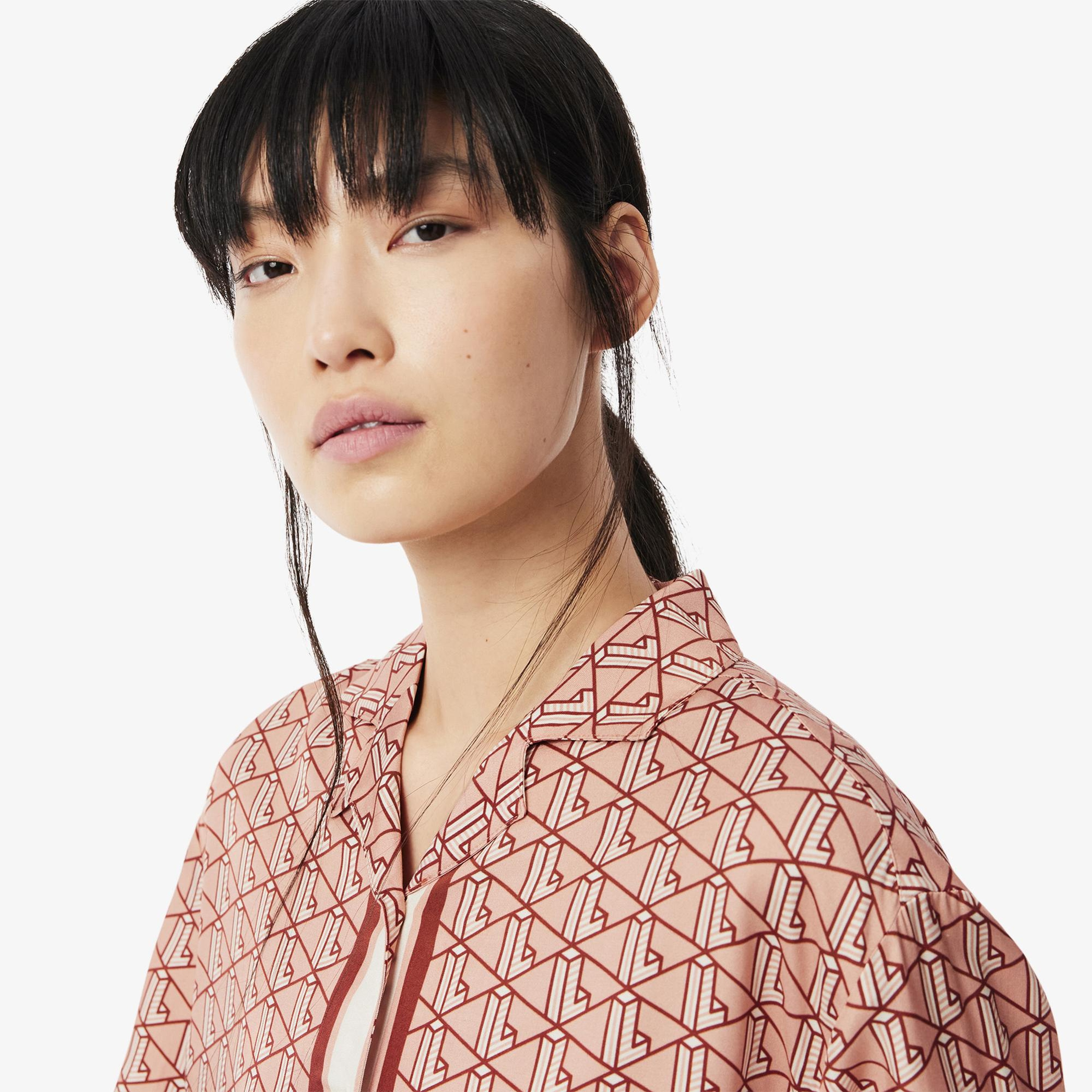 Lacoste Kadın Oversize Fit Kısa Kollu Monogram Renkli Gömlek