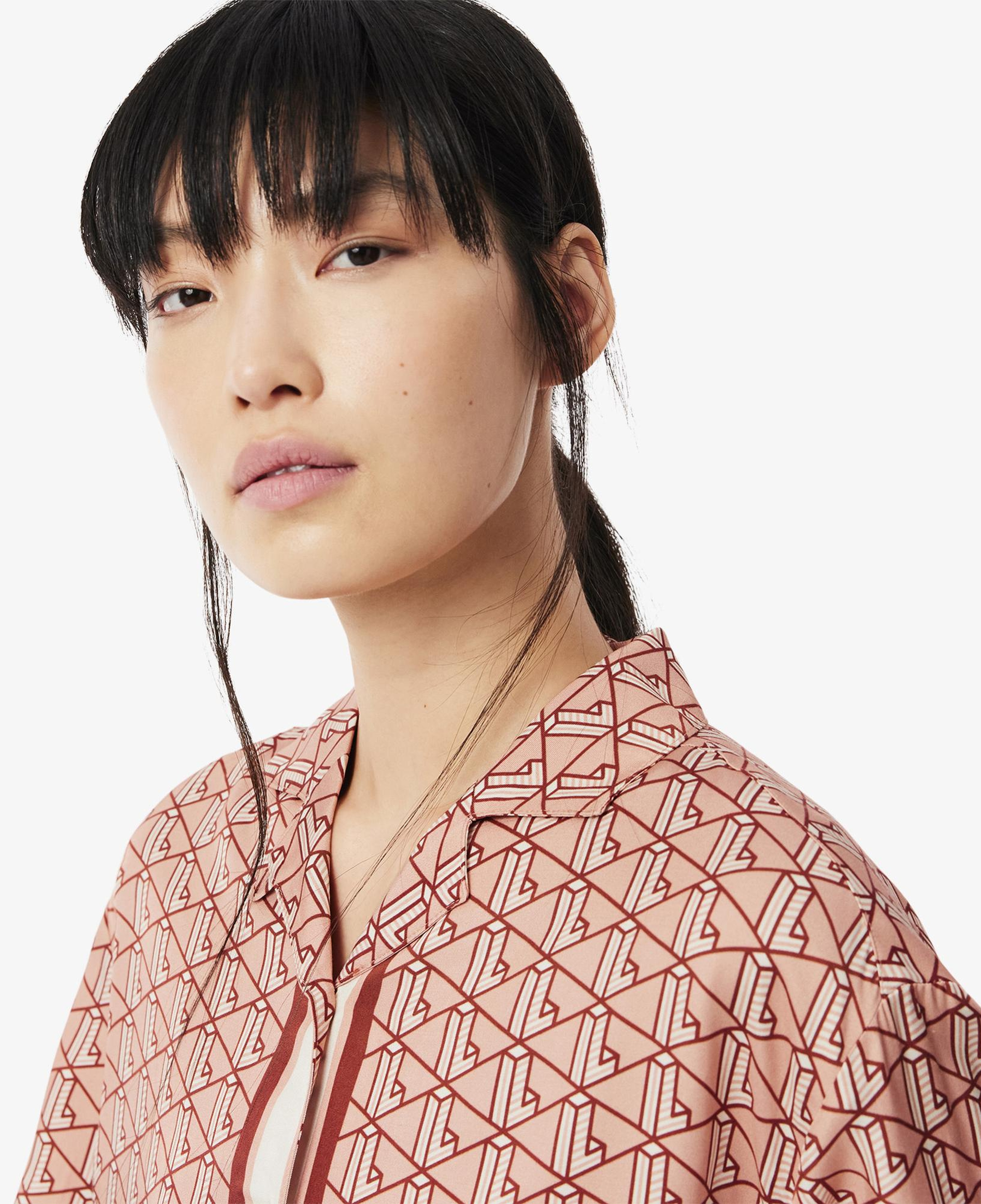 Lacoste Kadın Oversize Fit Kısa Kollu Monogram Renkli Gömlek