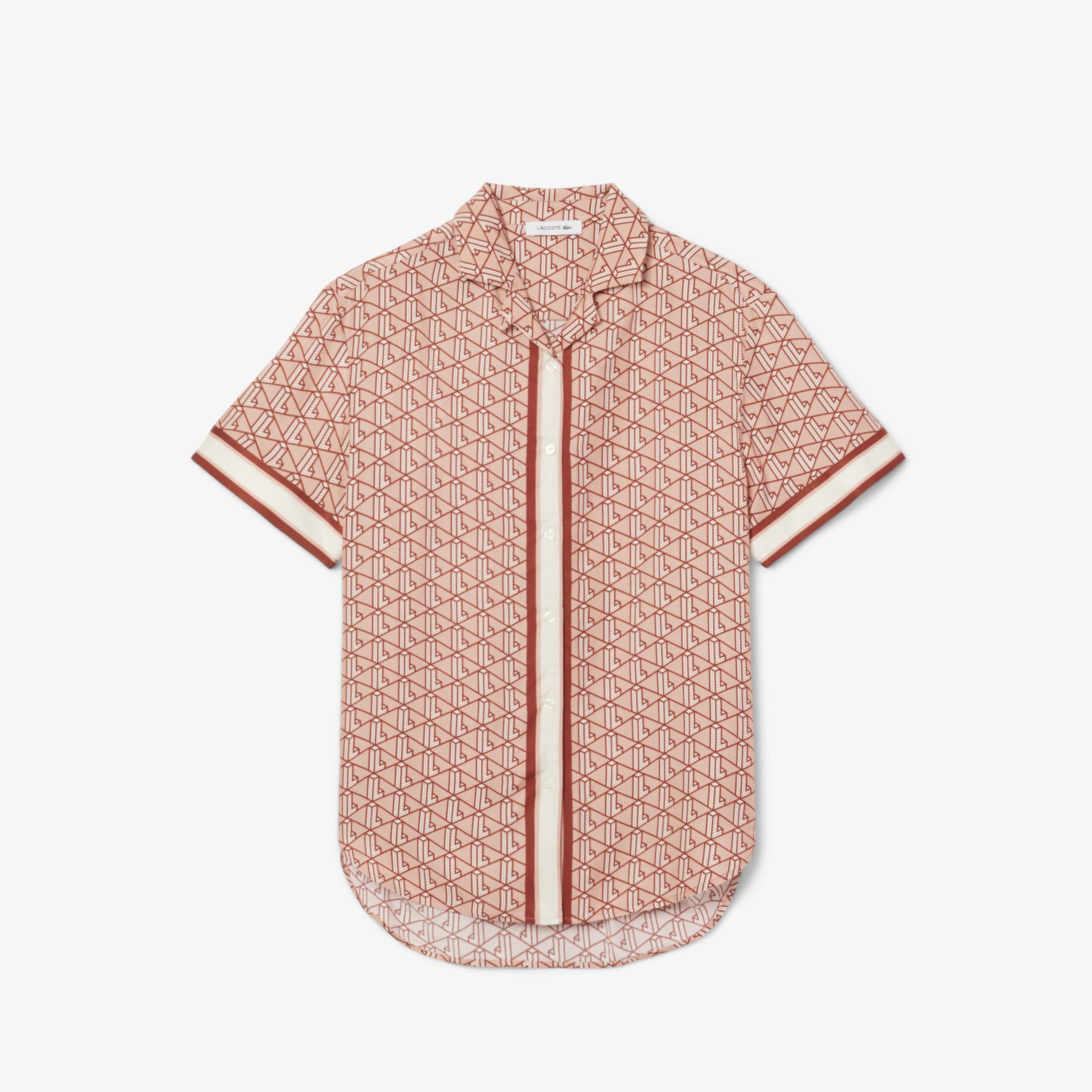 Lacoste Kadın Oversize Fit Kısa Kollu Monogram Renkli Gömlek