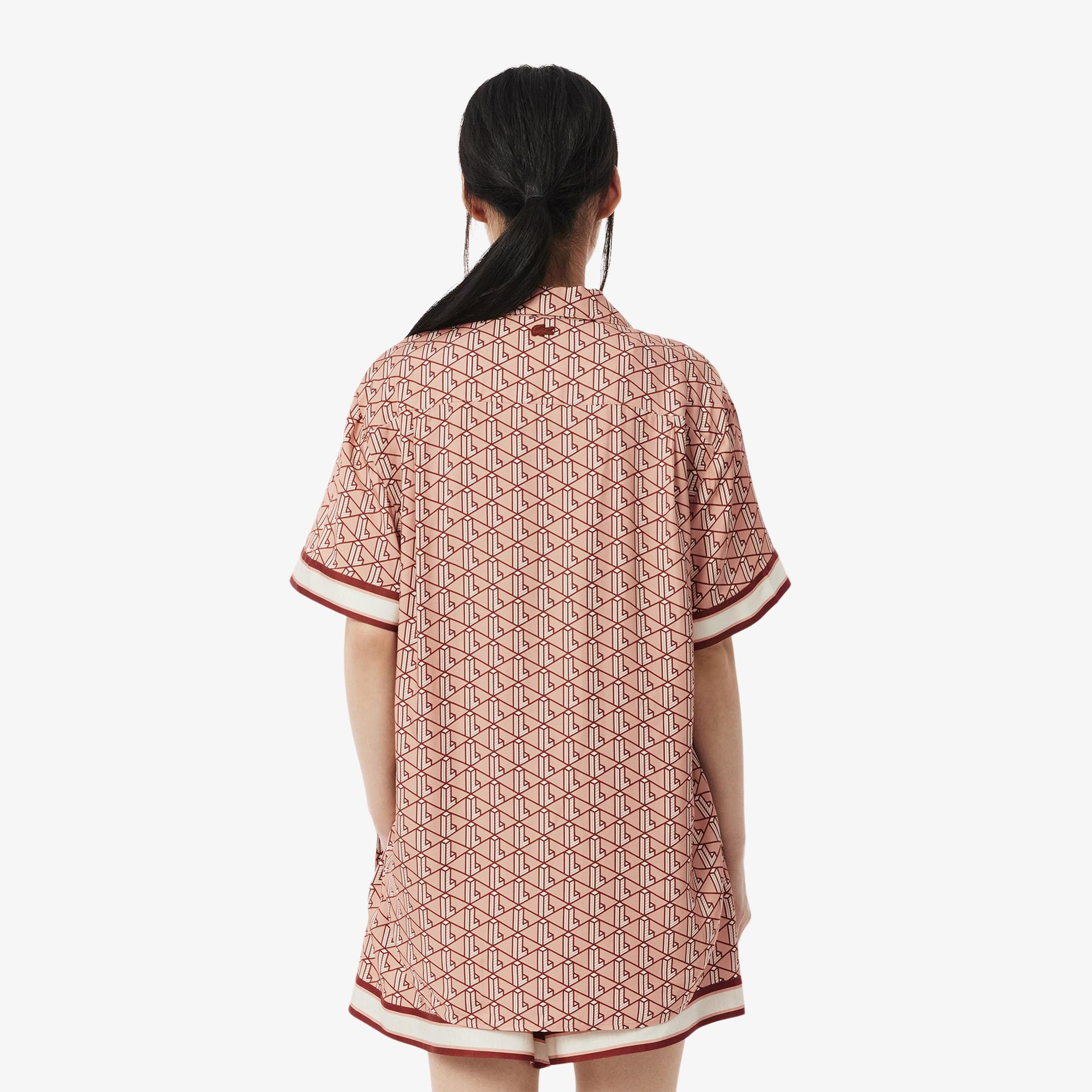 Lacoste Kadın Oversize Fit Kısa Kollu Monogram Renkli Gömlek
