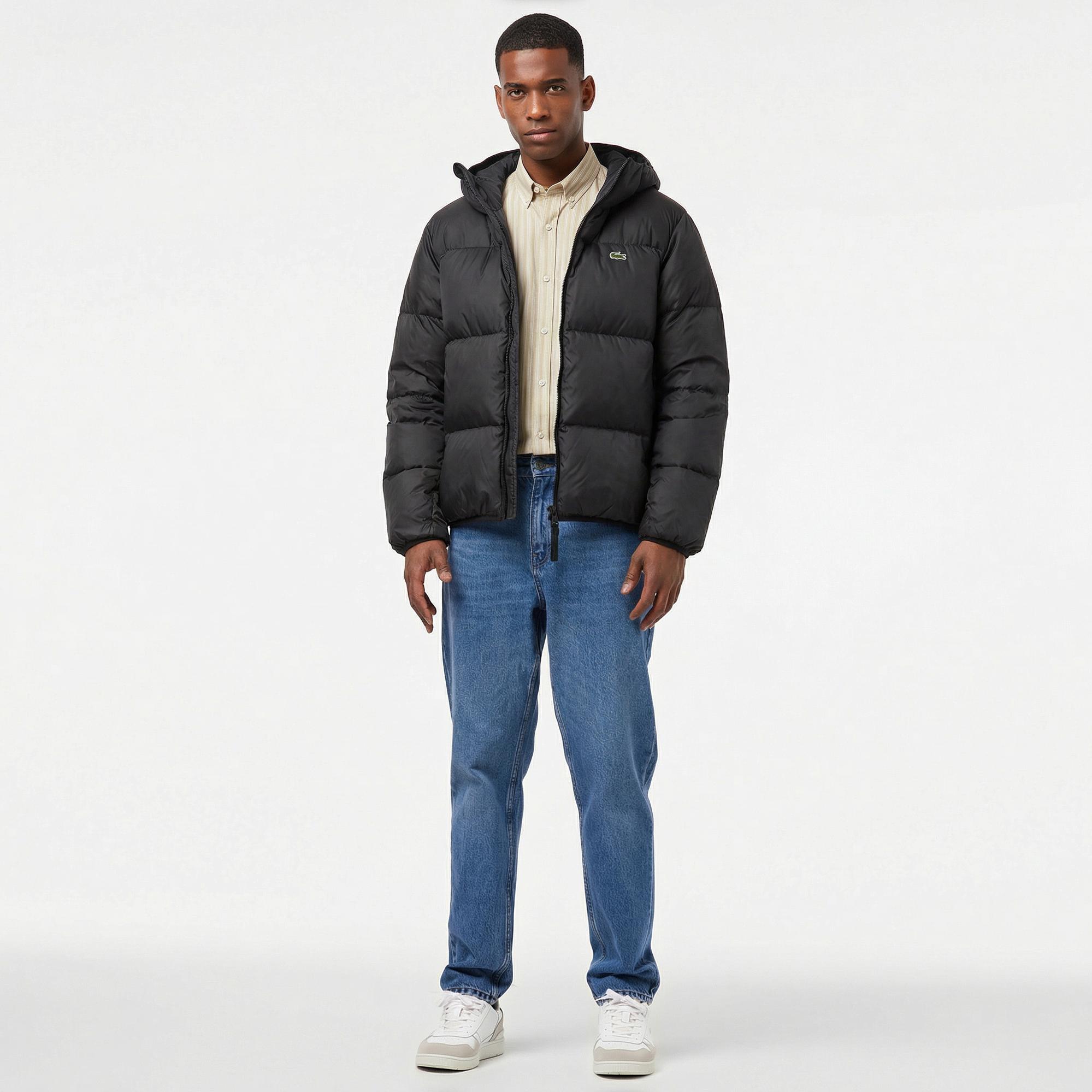 Lacoste Erkek Relaxed Fit Kapüşonlu Siyah Şişme Mont