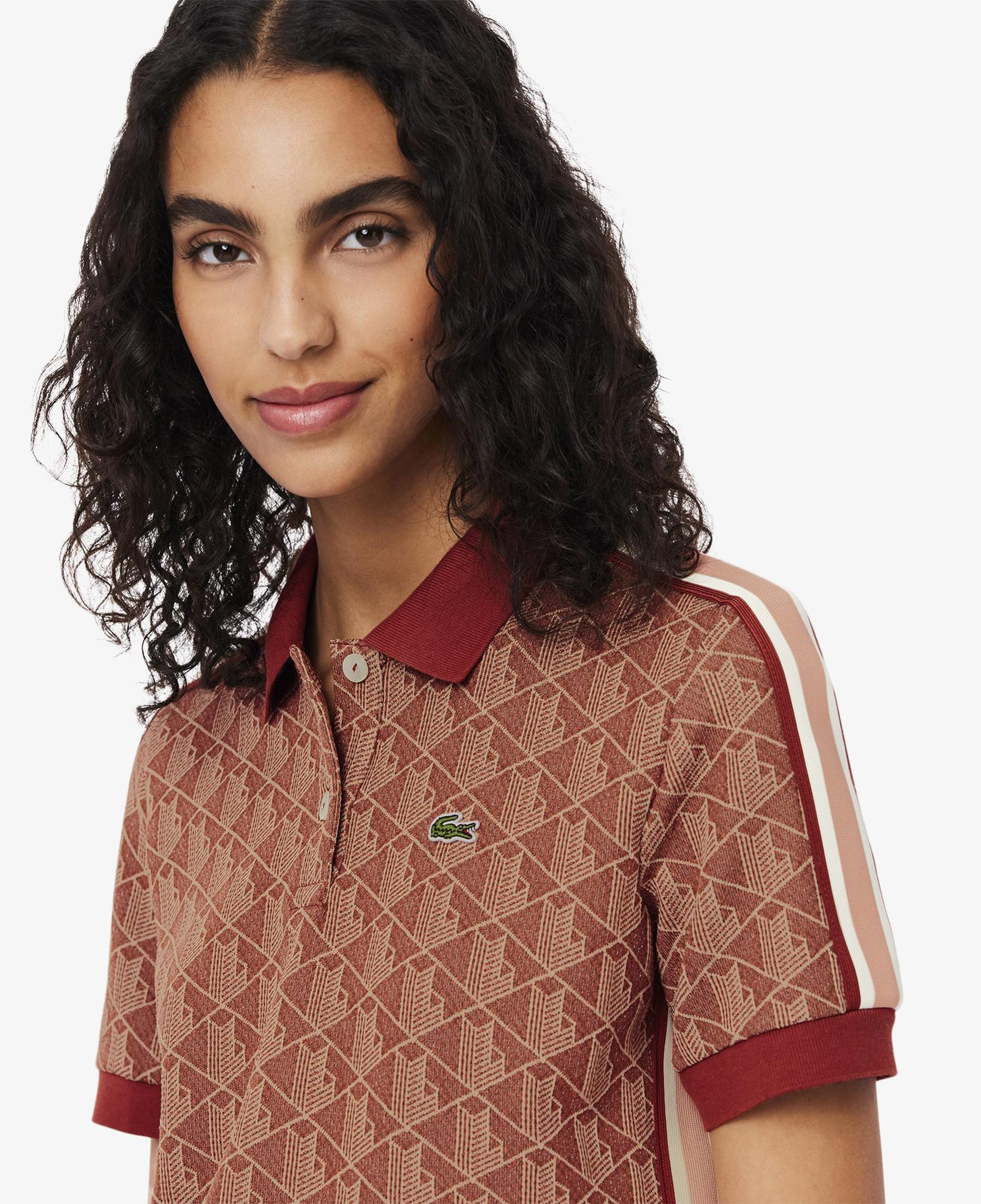 Lacoste Slim Fit Monogram Kadın Kahverengi Polo