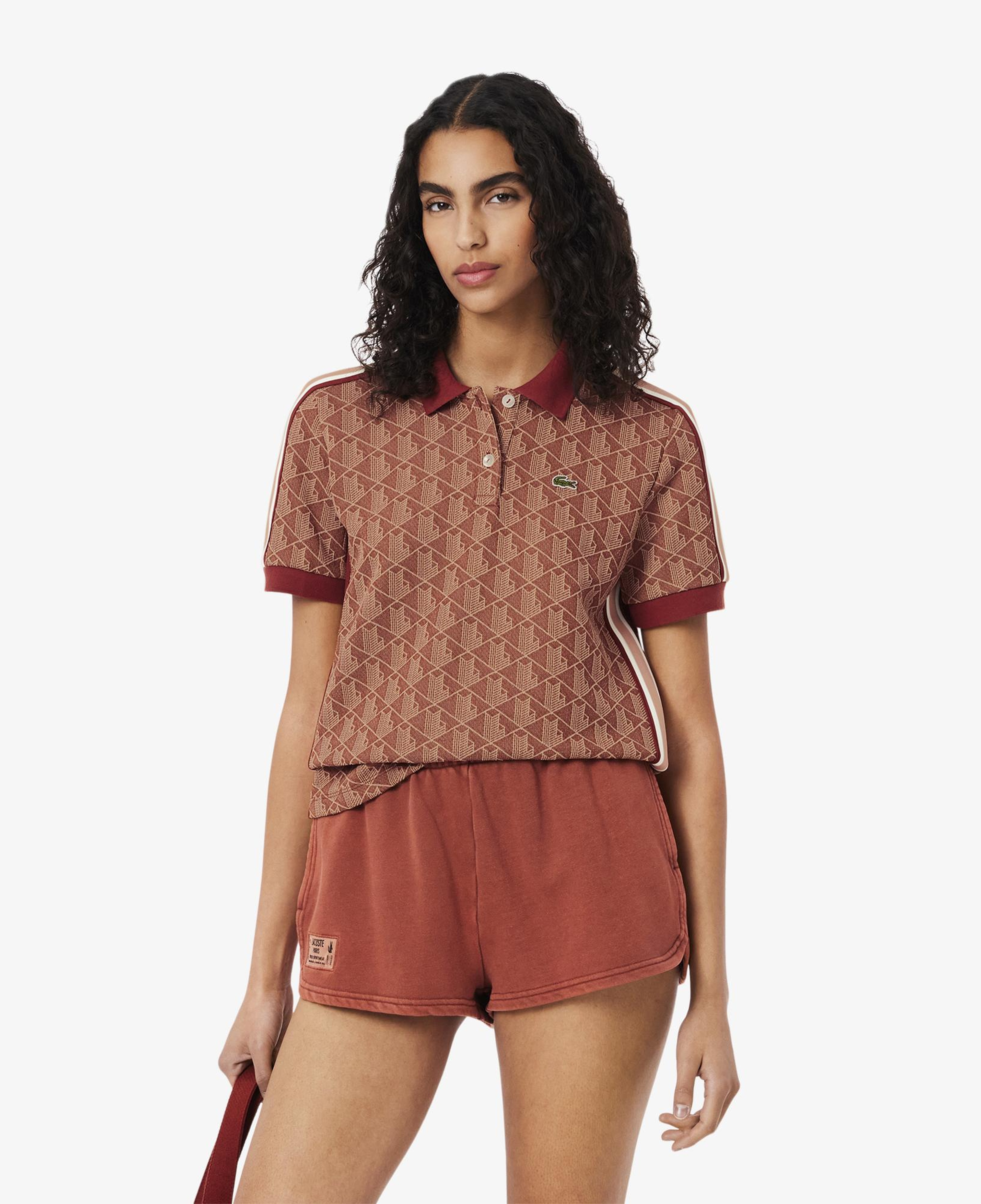 Lacoste Slim Fit Monogram Kadın Kahverengi Polo