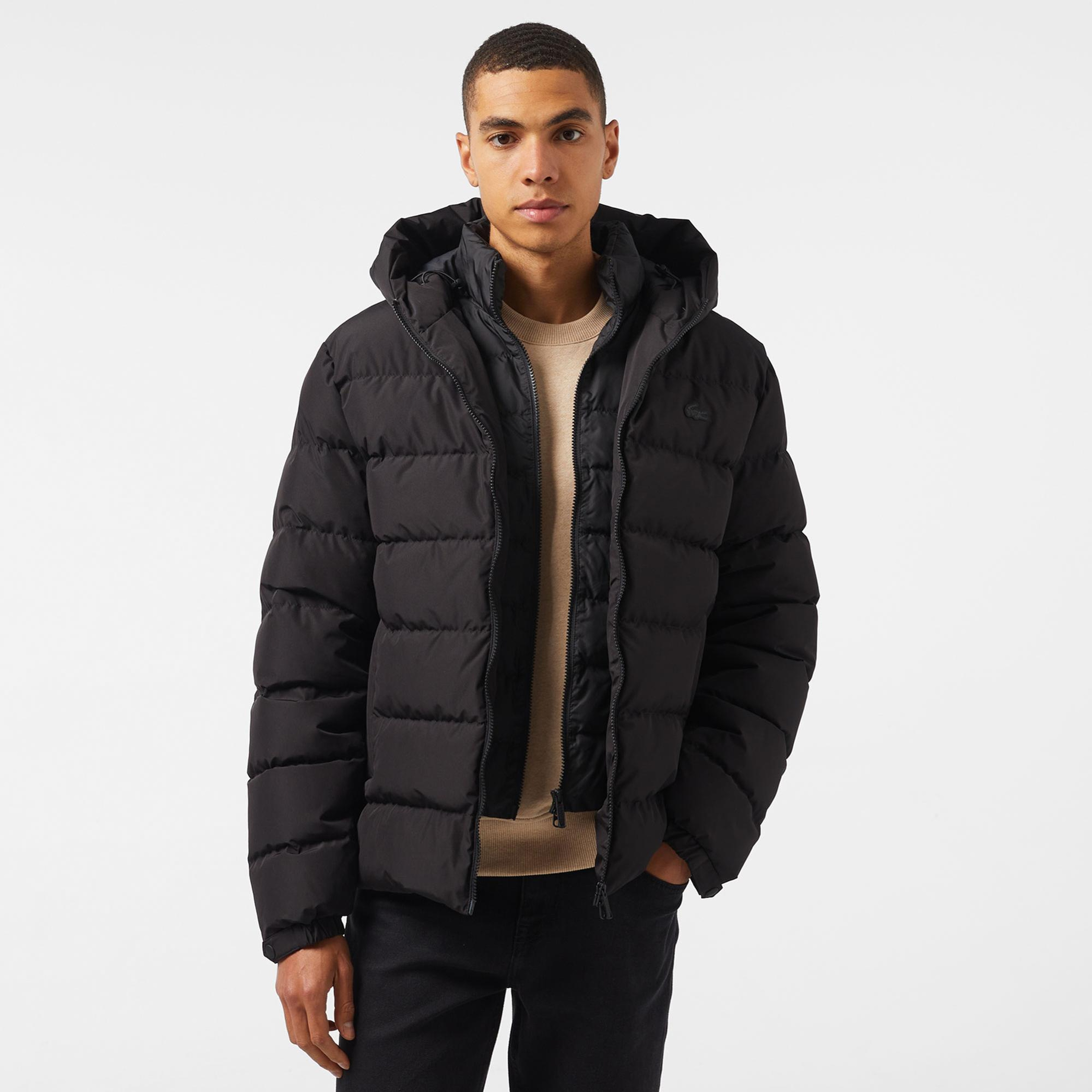 Lacoste Erkek Regular Fit Kapüşonlu Siyah Şişme Mont