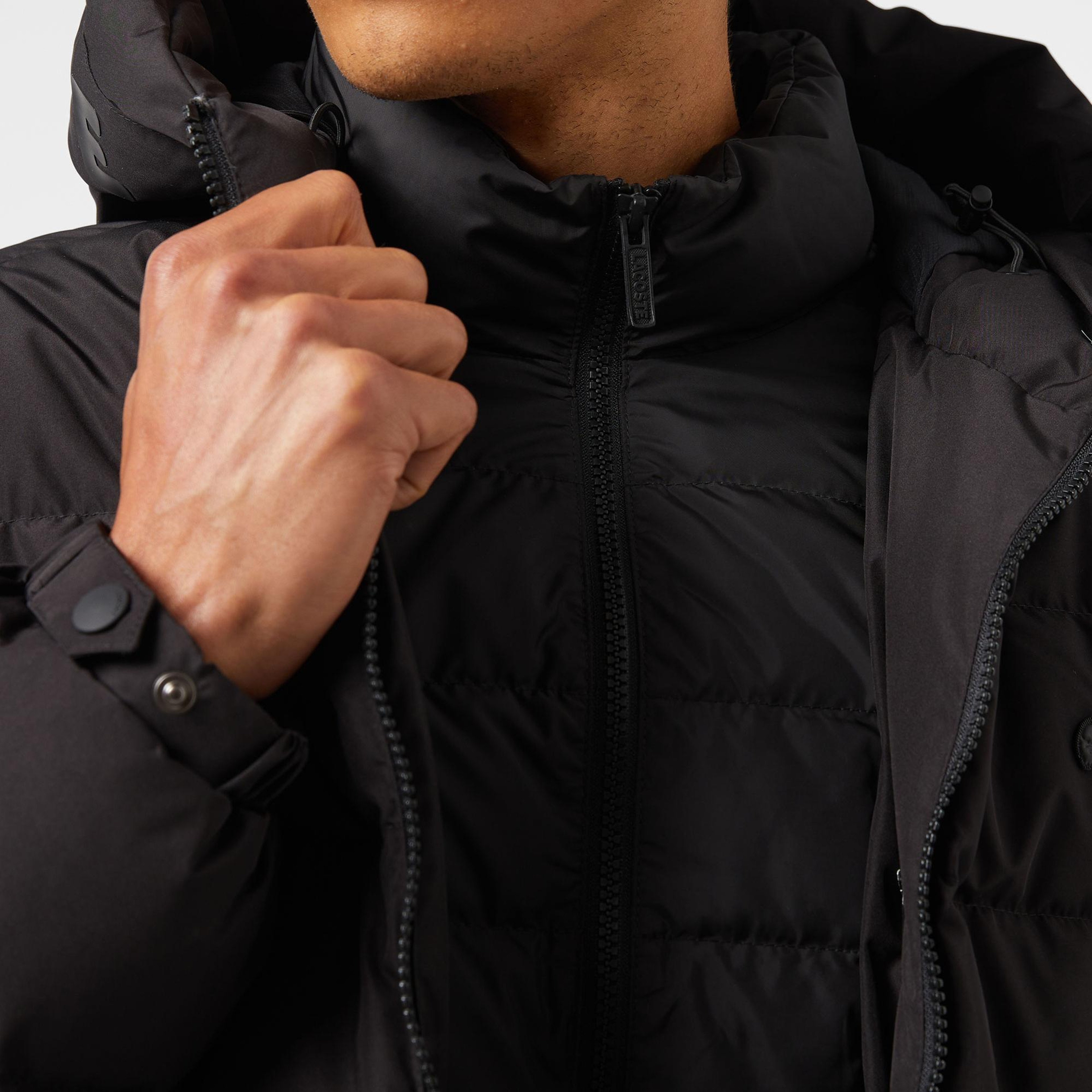 Lacoste Erkek Regular Fit Kapüşonlu Siyah Şişme Mont