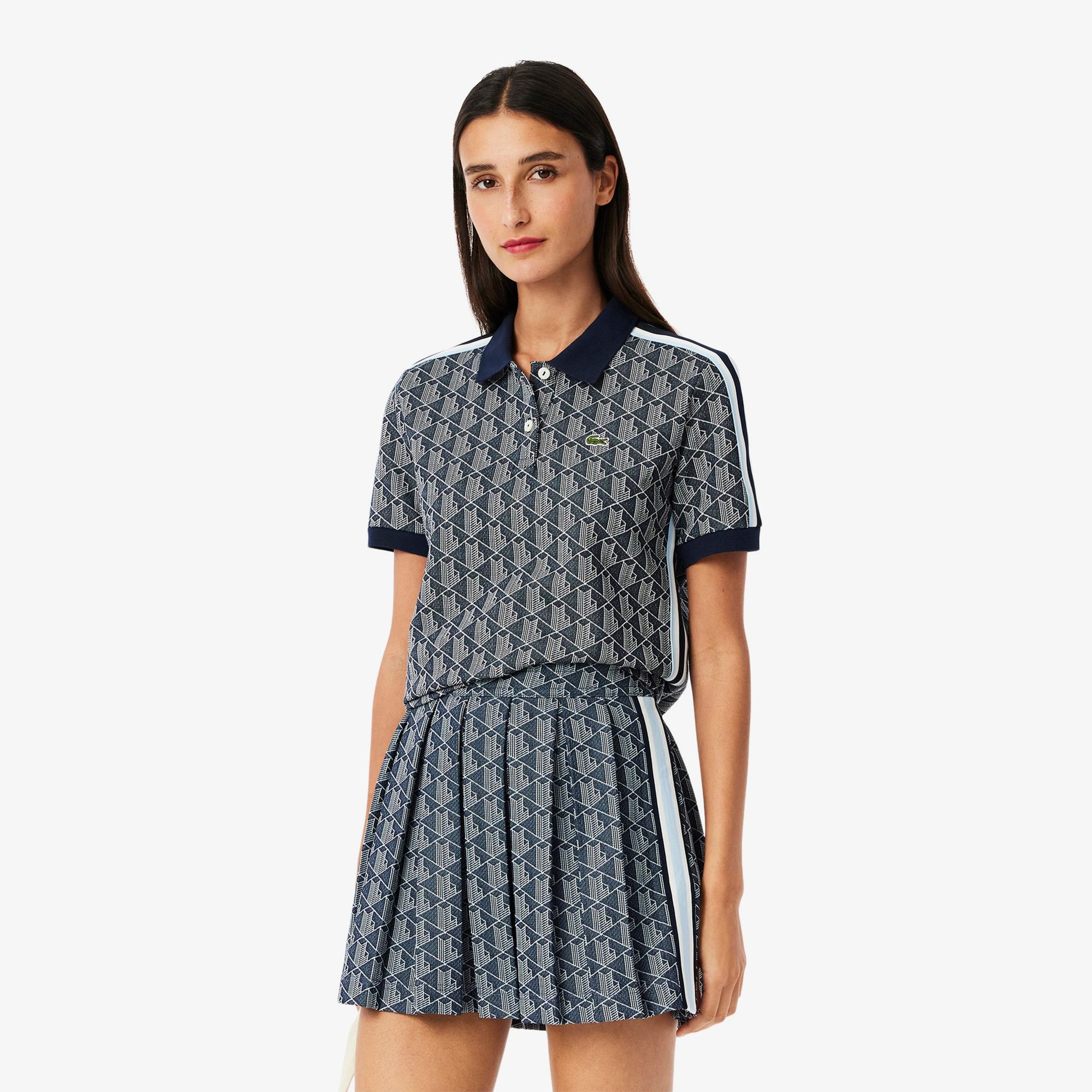 Lacoste Slim Fit Monogram Kadın Siyah Polo