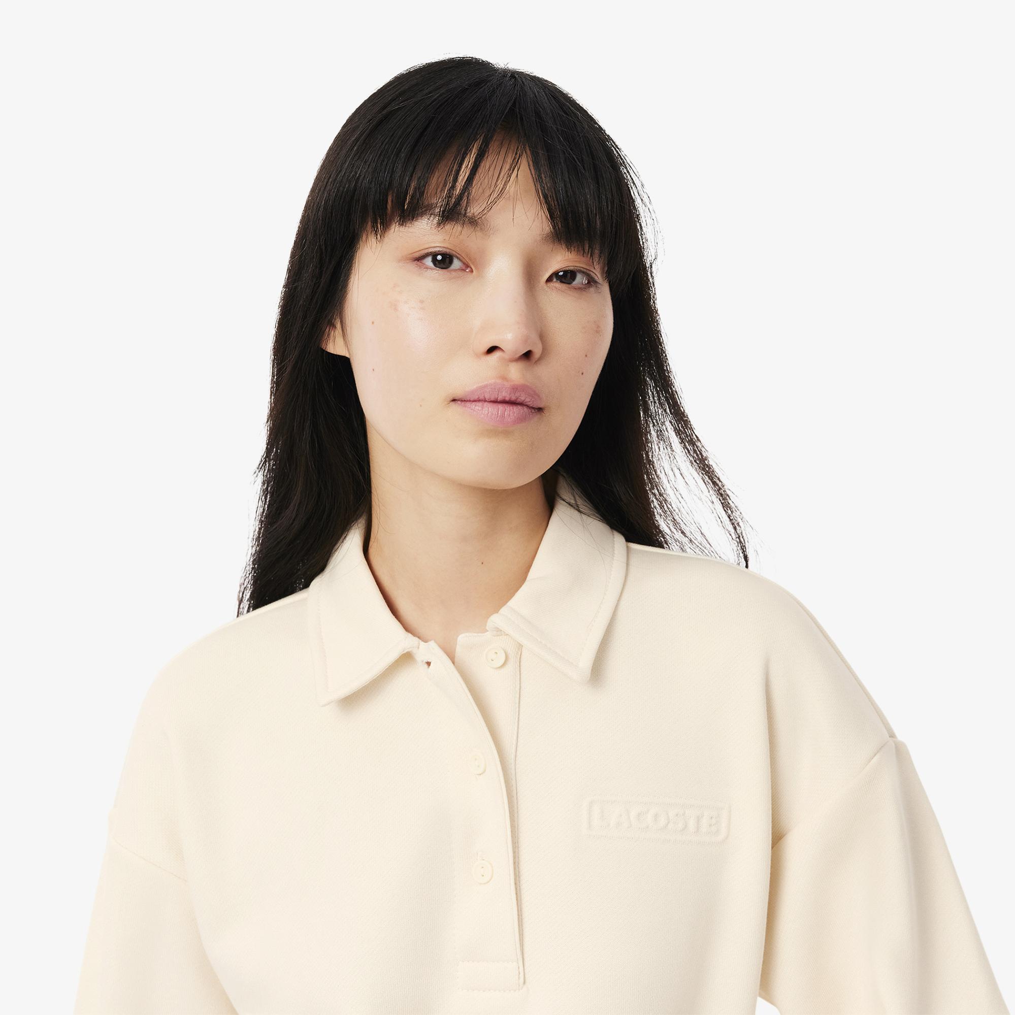 Lacoste Kadın Relaxed Fit Polo Yaka Krem Sweatshirt