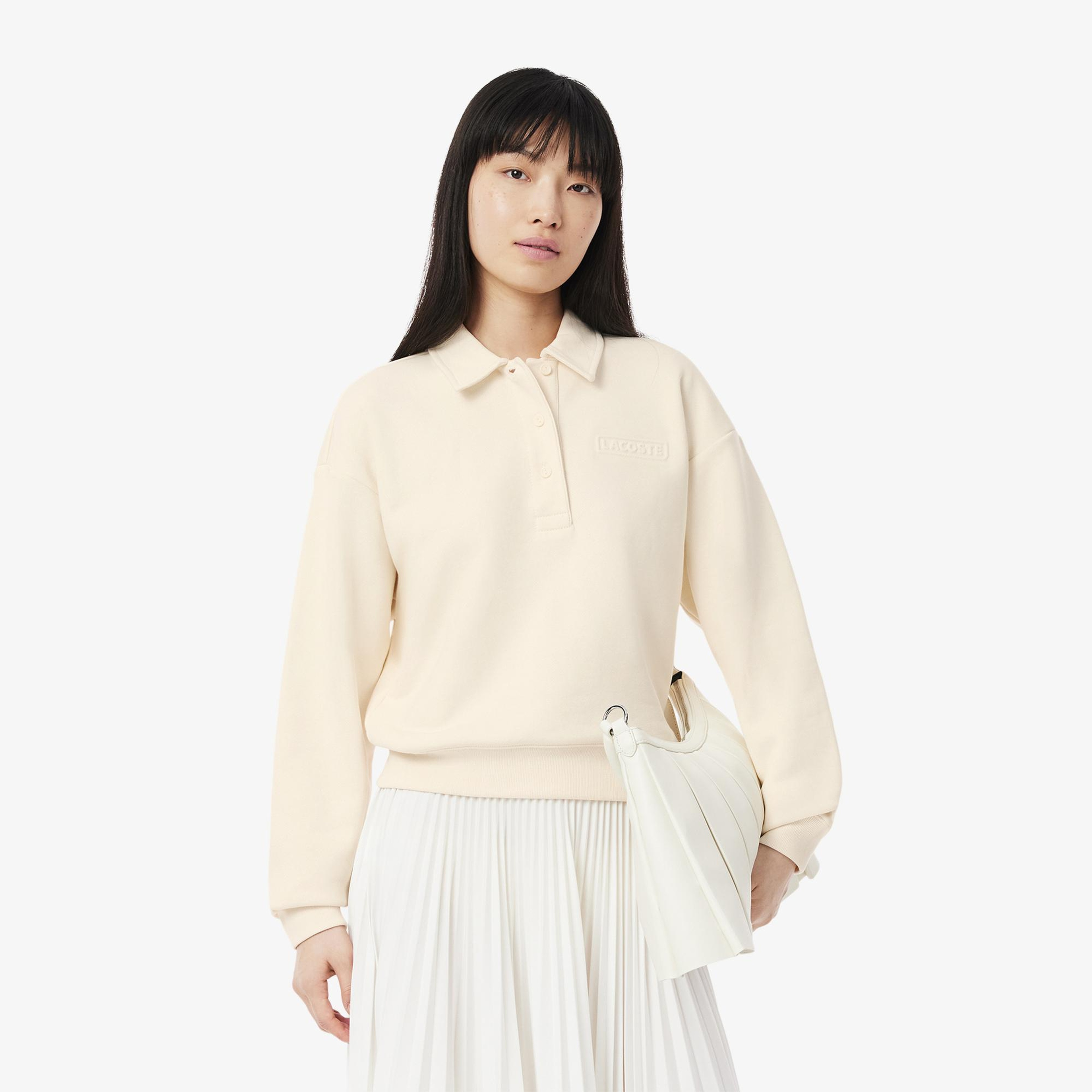 Lacoste Kadın Relaxed Fit Polo Yaka Krem Sweatshirt