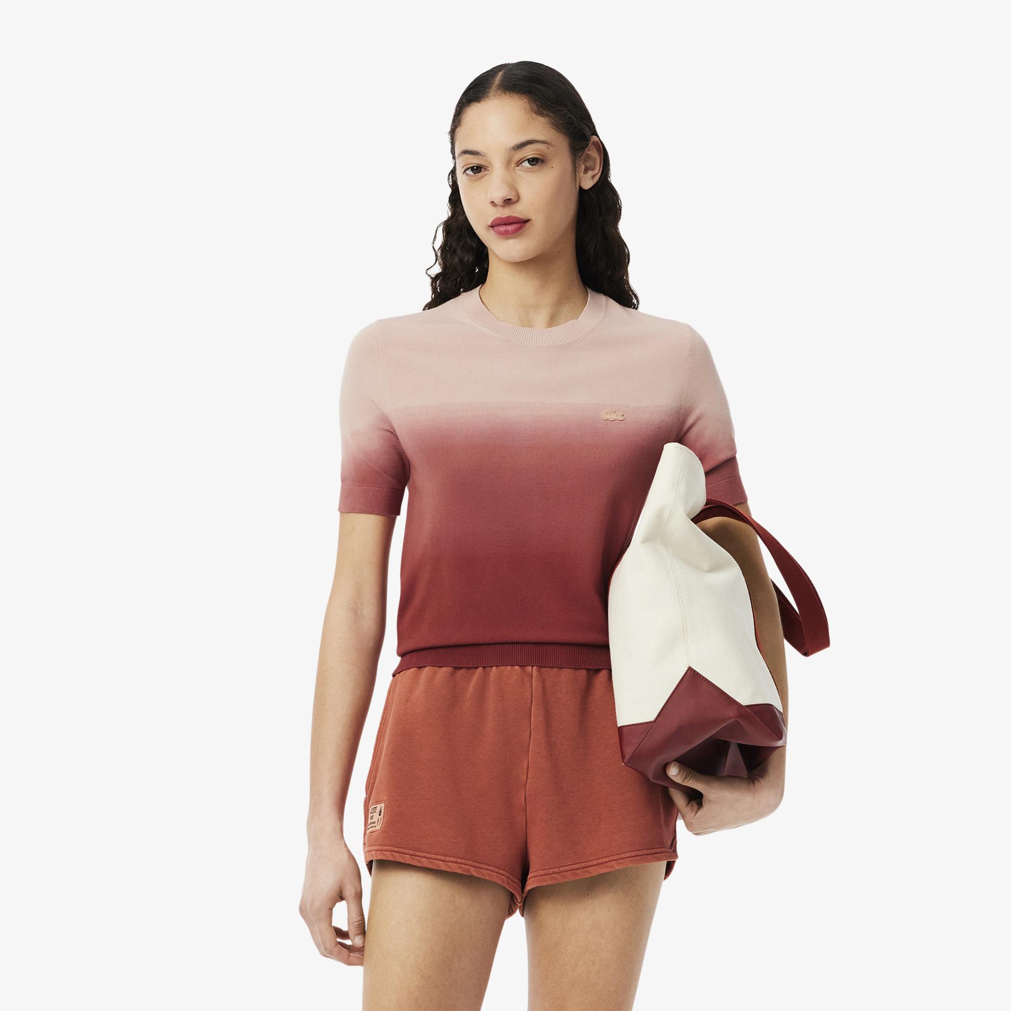 Lacoste Kadın Classic Fit Kısa Kollu Bisiklet Yaka Renk Bloklu Pembe Triko