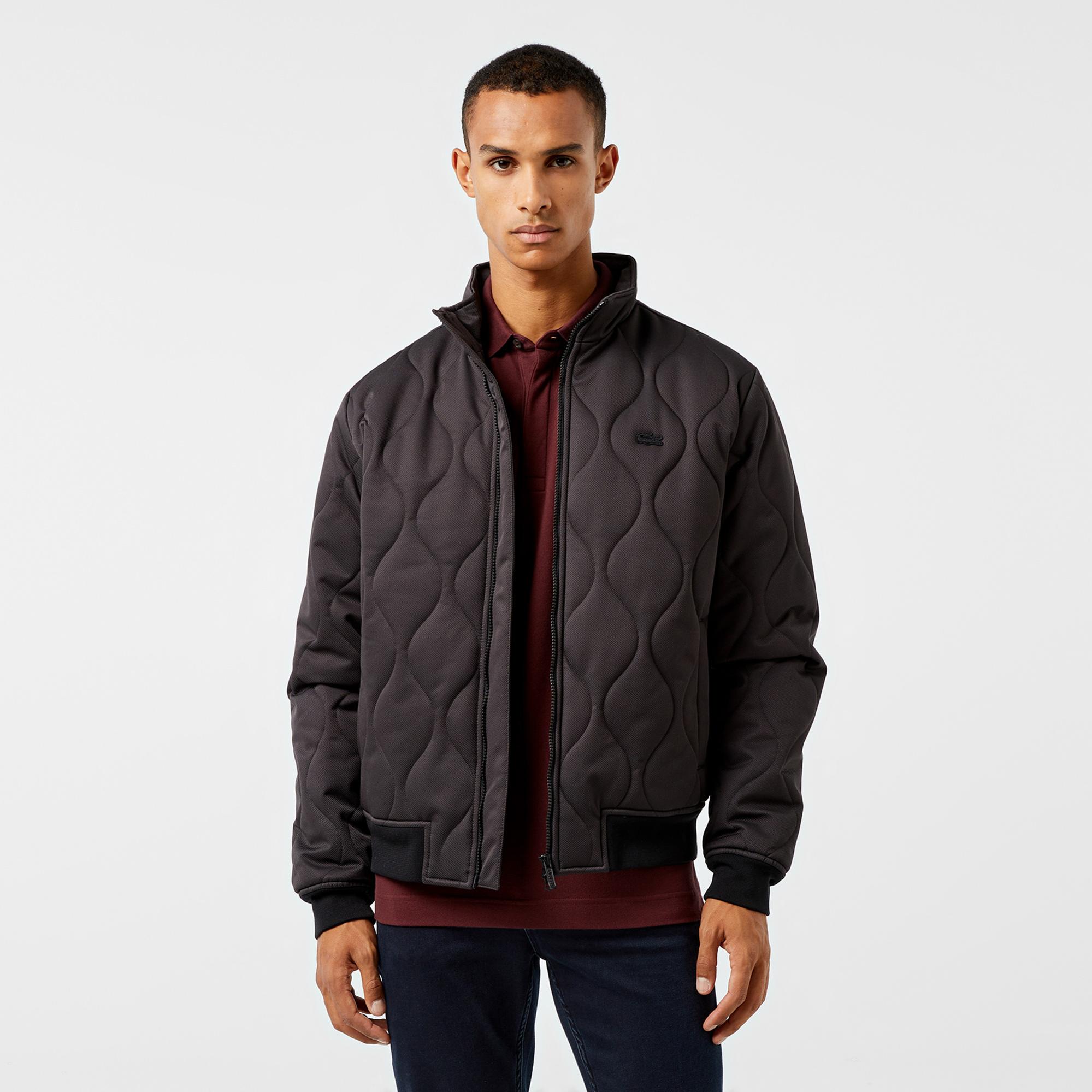 Lacoste Erkek Relaxed Fit Dik Yaka Kapitone Siyah Mont