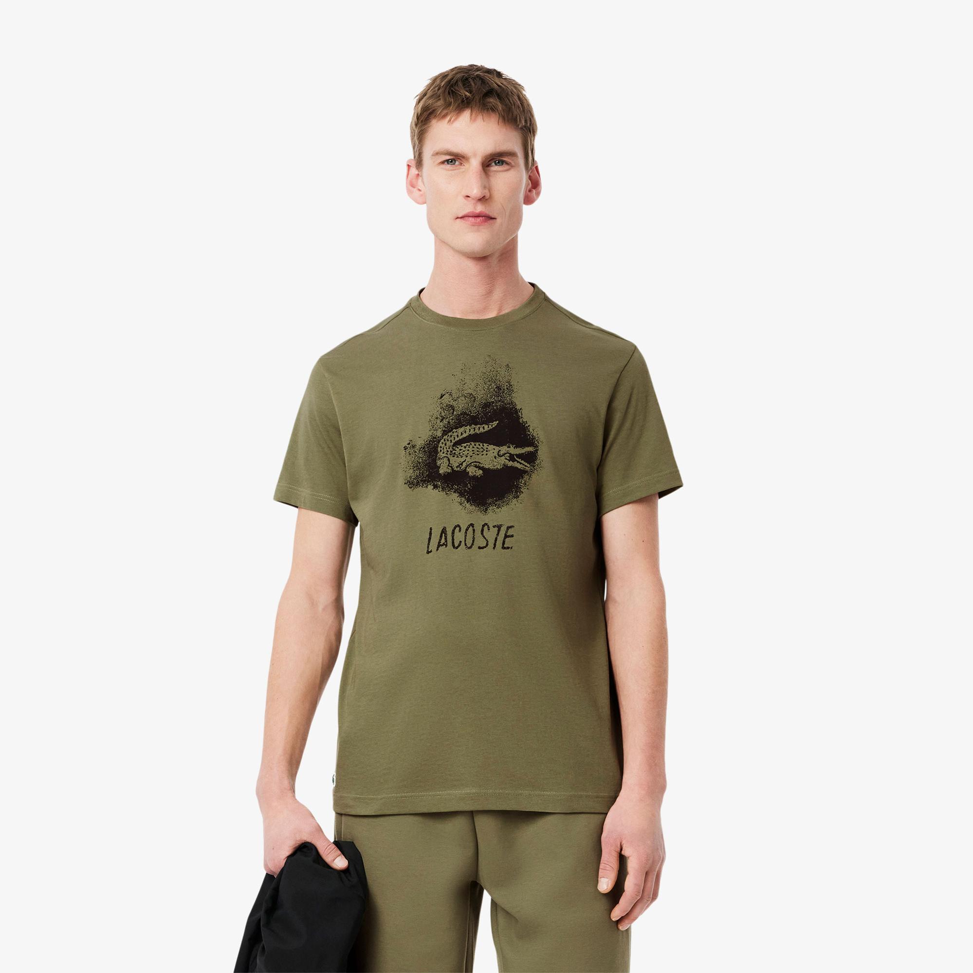 Lacoste Erkek Regular Fit Bisiklet Yaka Baskılı Haki T-Shirt
