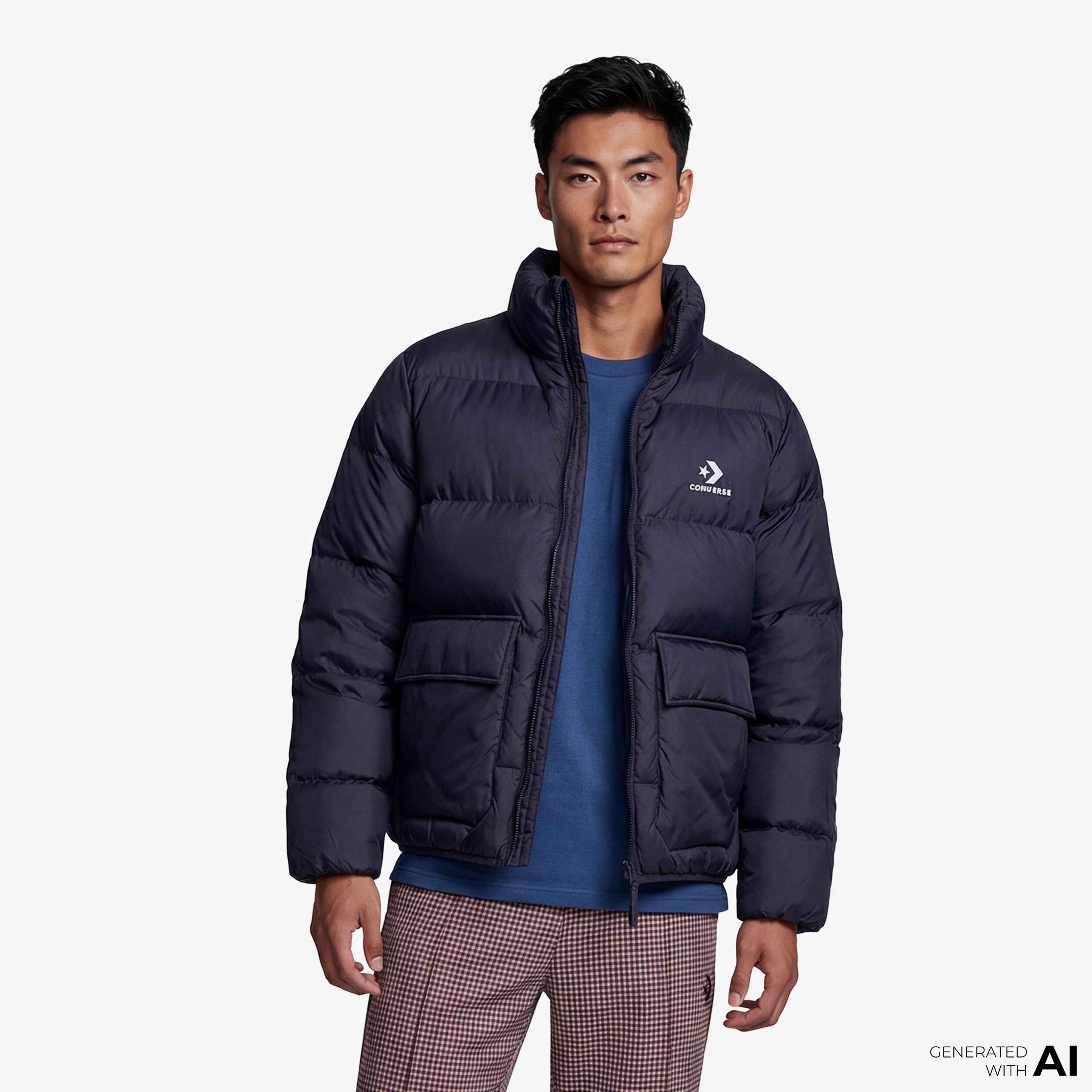 Converse Erkek Dik Yaka Siyah Şişme Mont