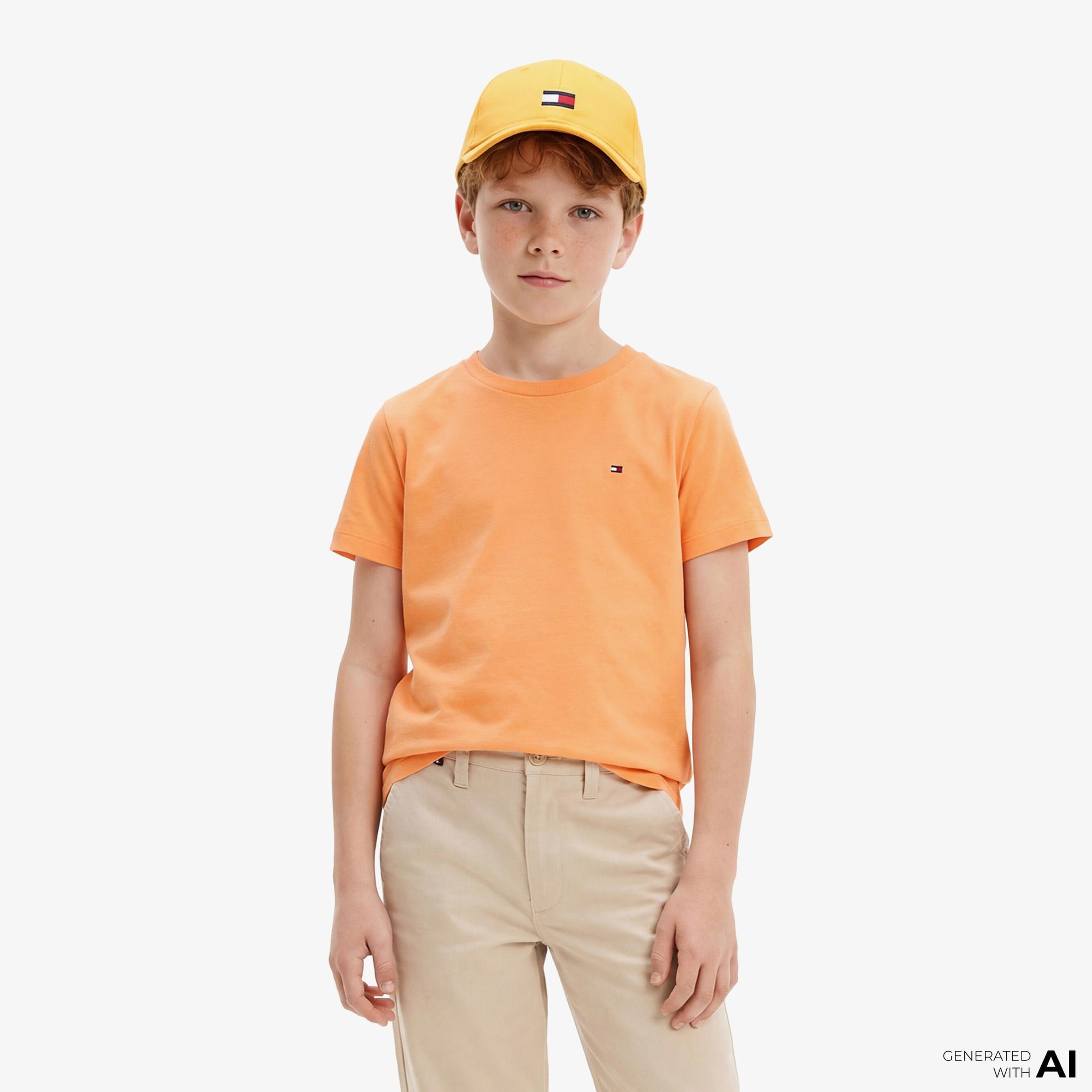 Tommy Hilfiger Essentials Çocuk Turuncu Crop T-Shirt