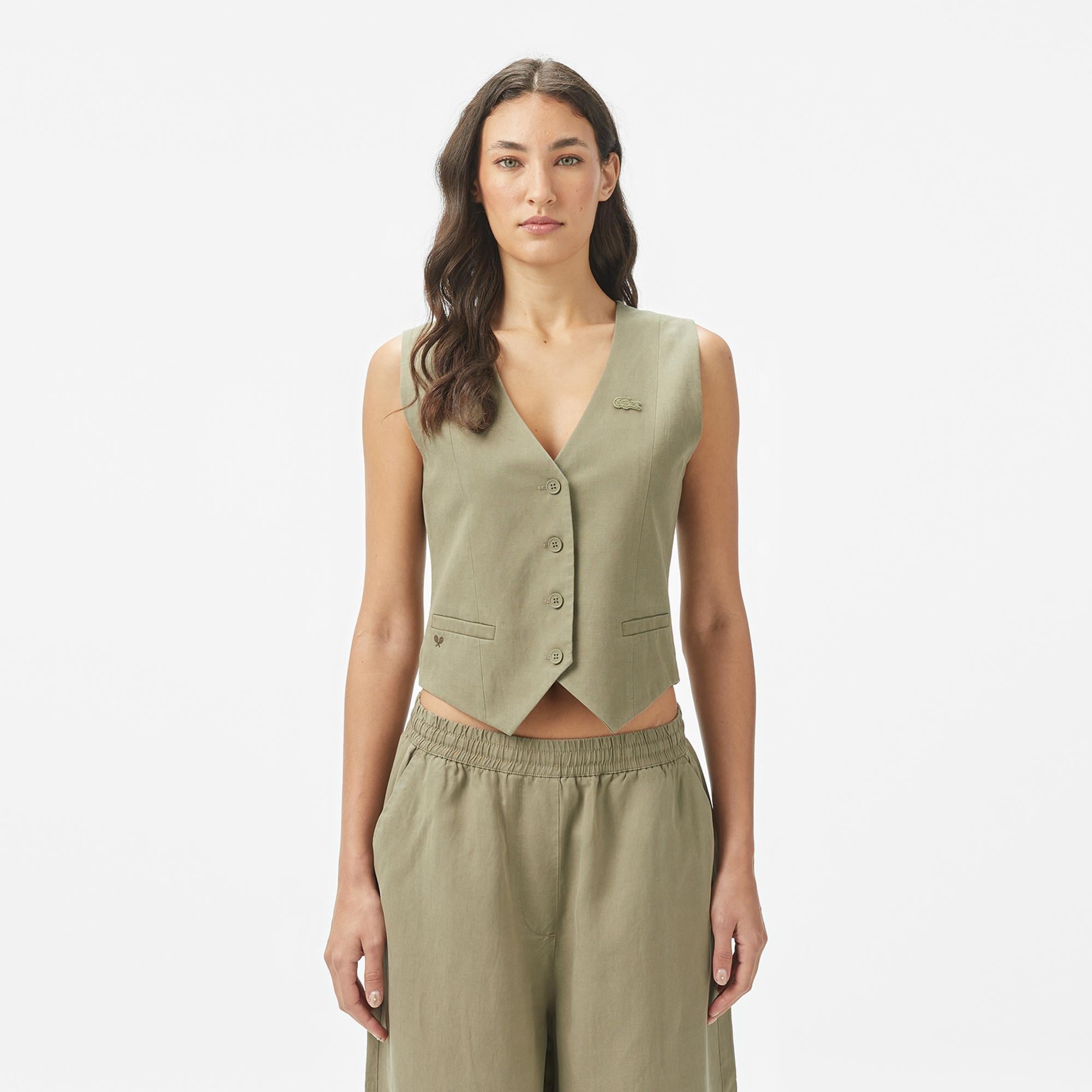 Lacoste Kadın Slim Fit Haki Yelek