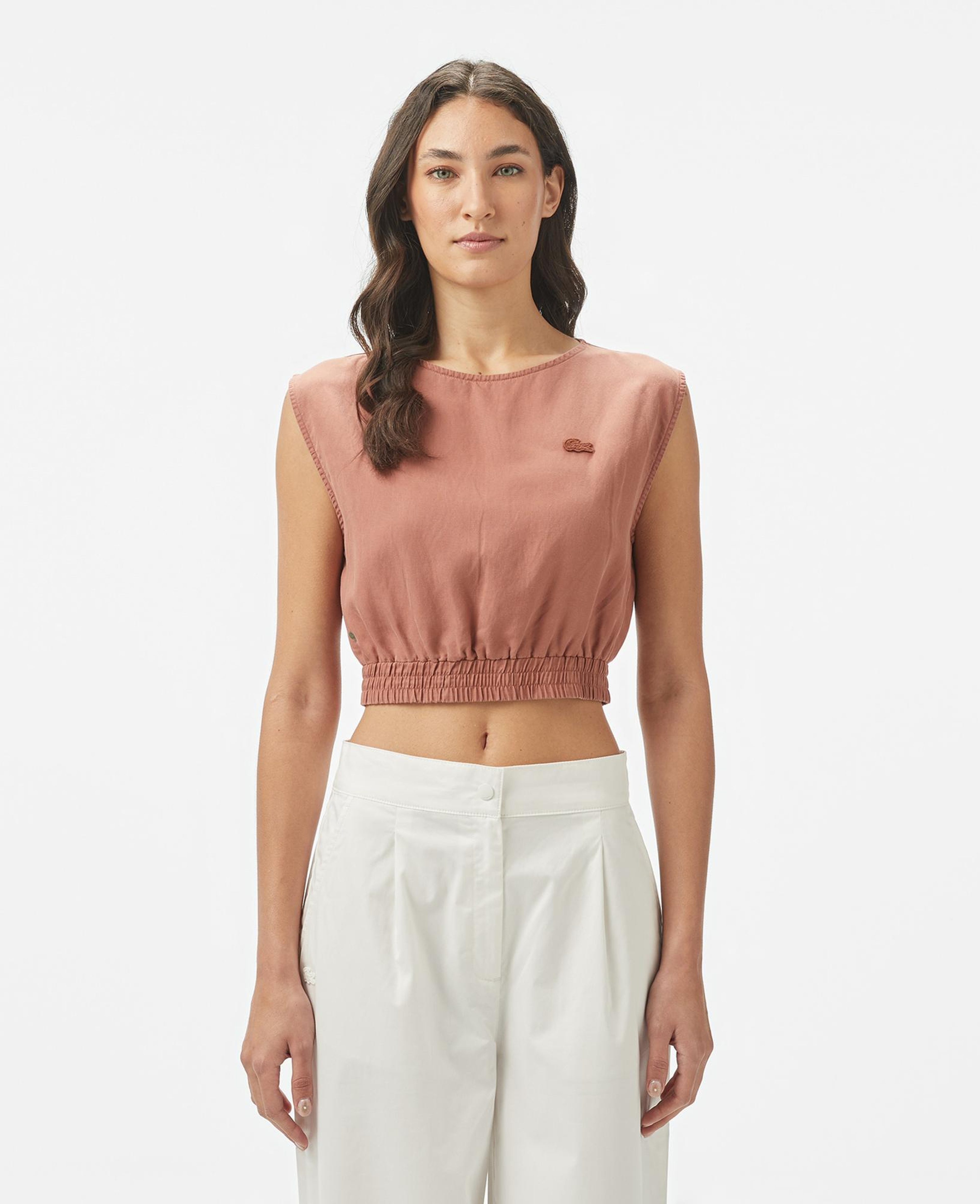 Lacoste Kadın Regular Fit Kolsuz Bisiklet Yaka Kahverengi Bluz