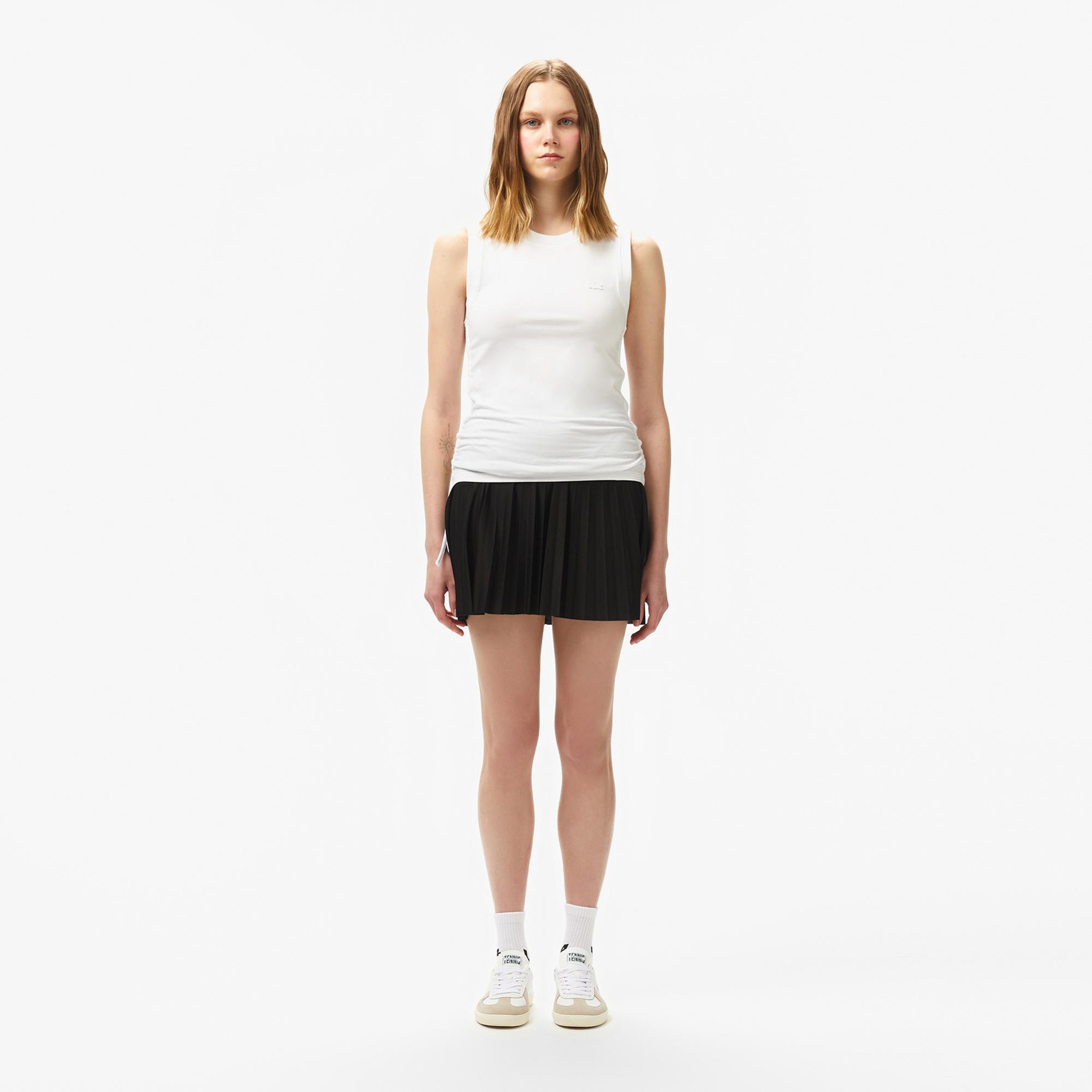 Lacoste Kadın Slim Fit Kolsuz Bisiklet Yaka Beyaz T-Shirt