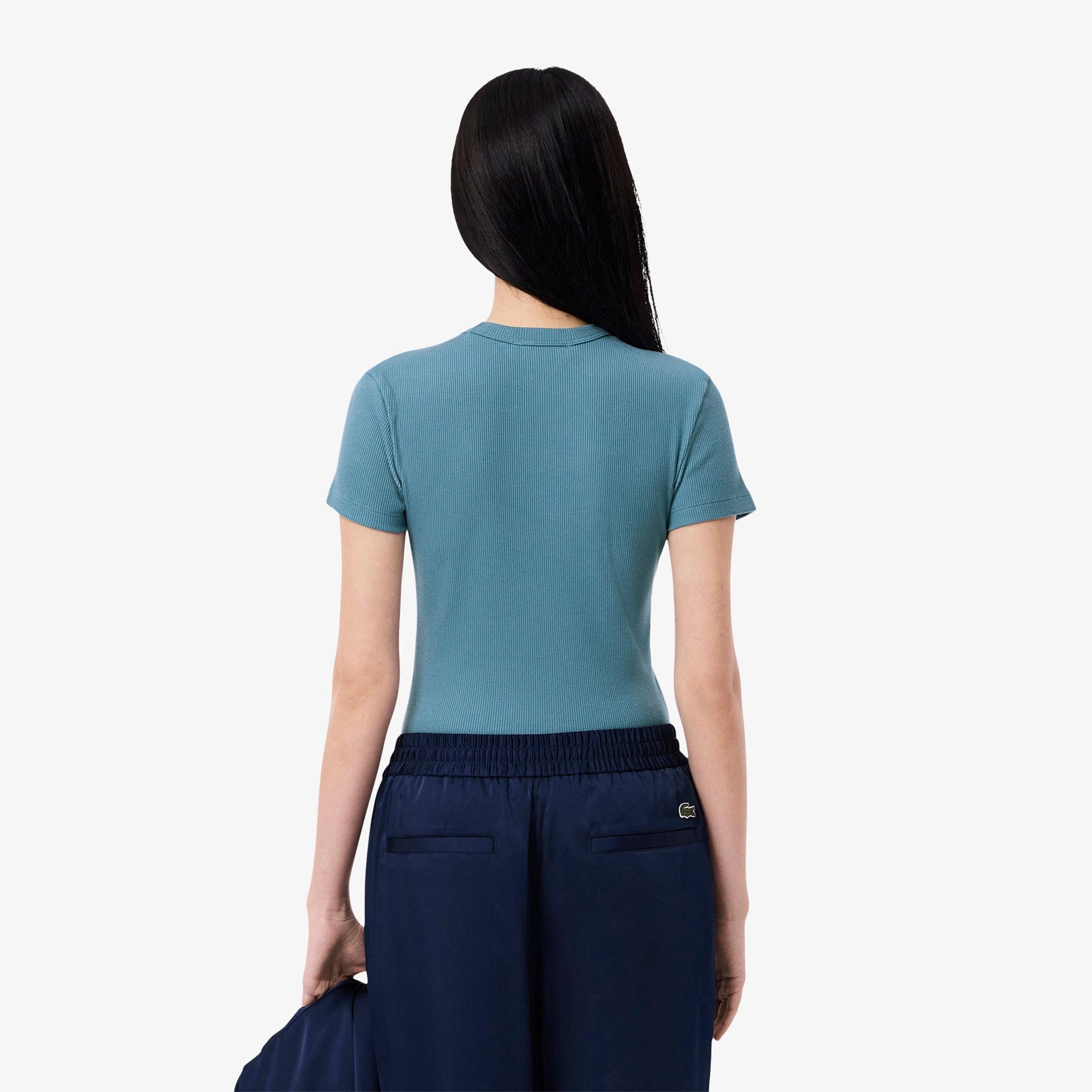 Lacoste Kadın Slim Fit Bisiklet Yaka Mavi T-Shirt