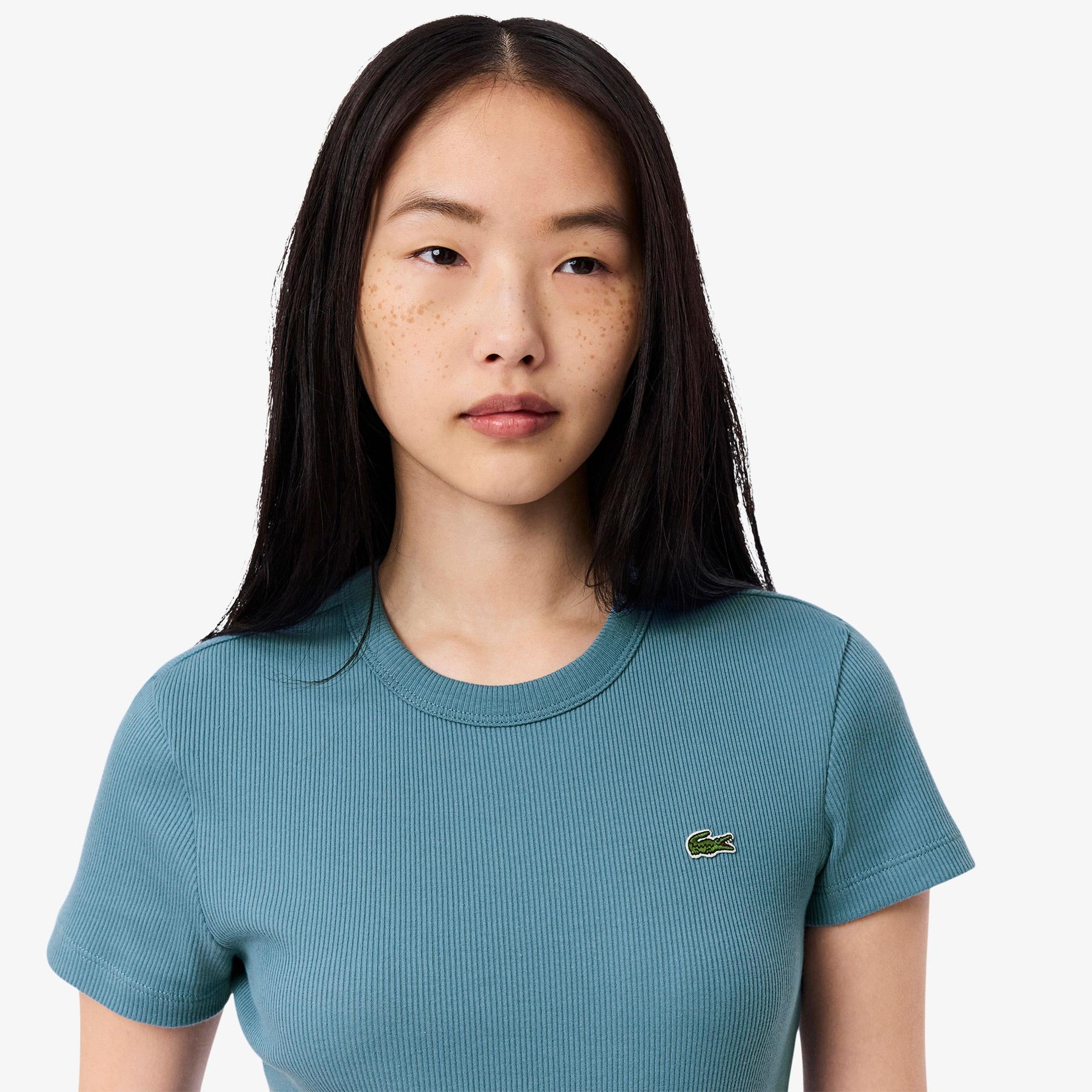 Lacoste Kadın Slim Fit Bisiklet Yaka Mavi T-Shirt