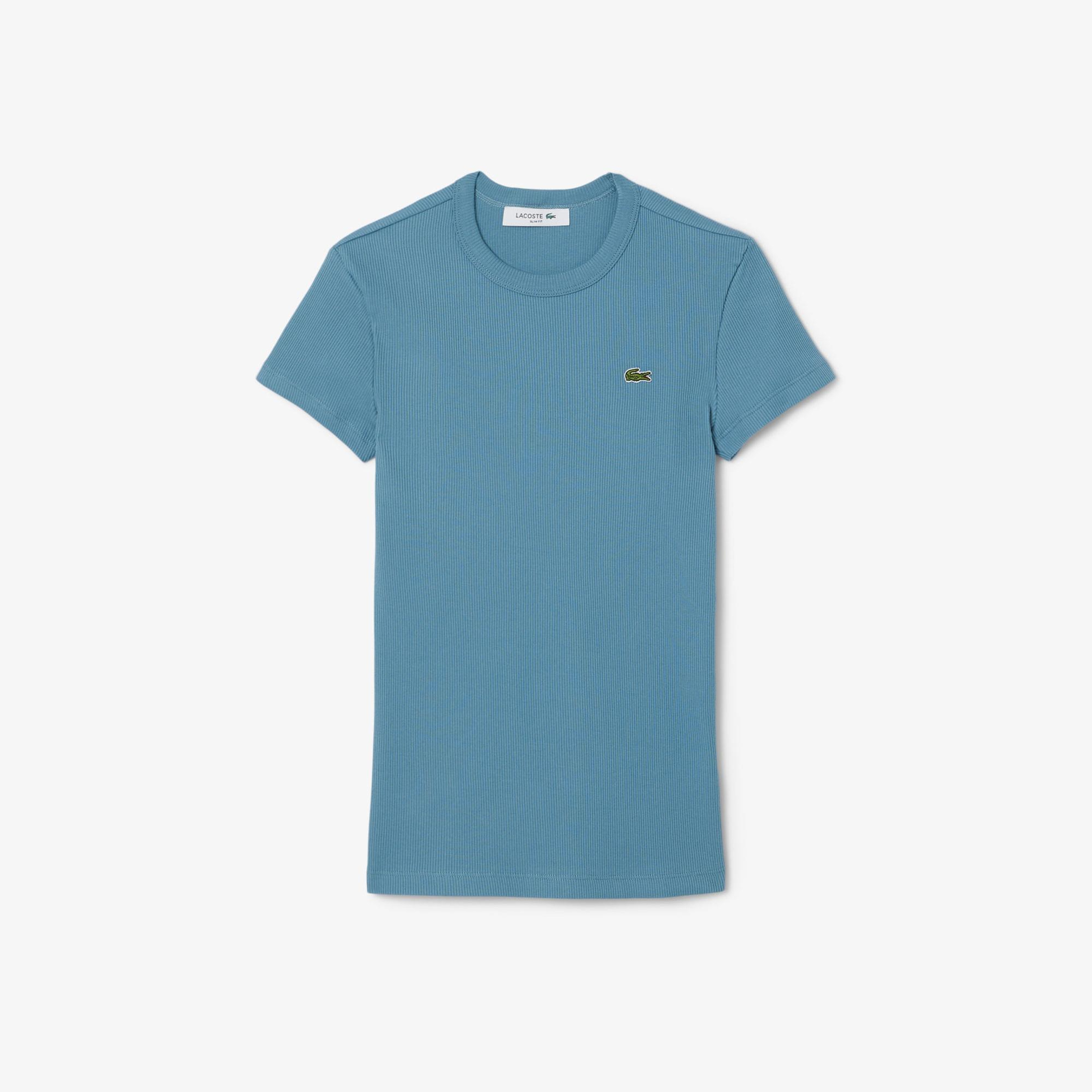 Lacoste Kadın Slim Fit Bisiklet Yaka Mavi T-Shirt