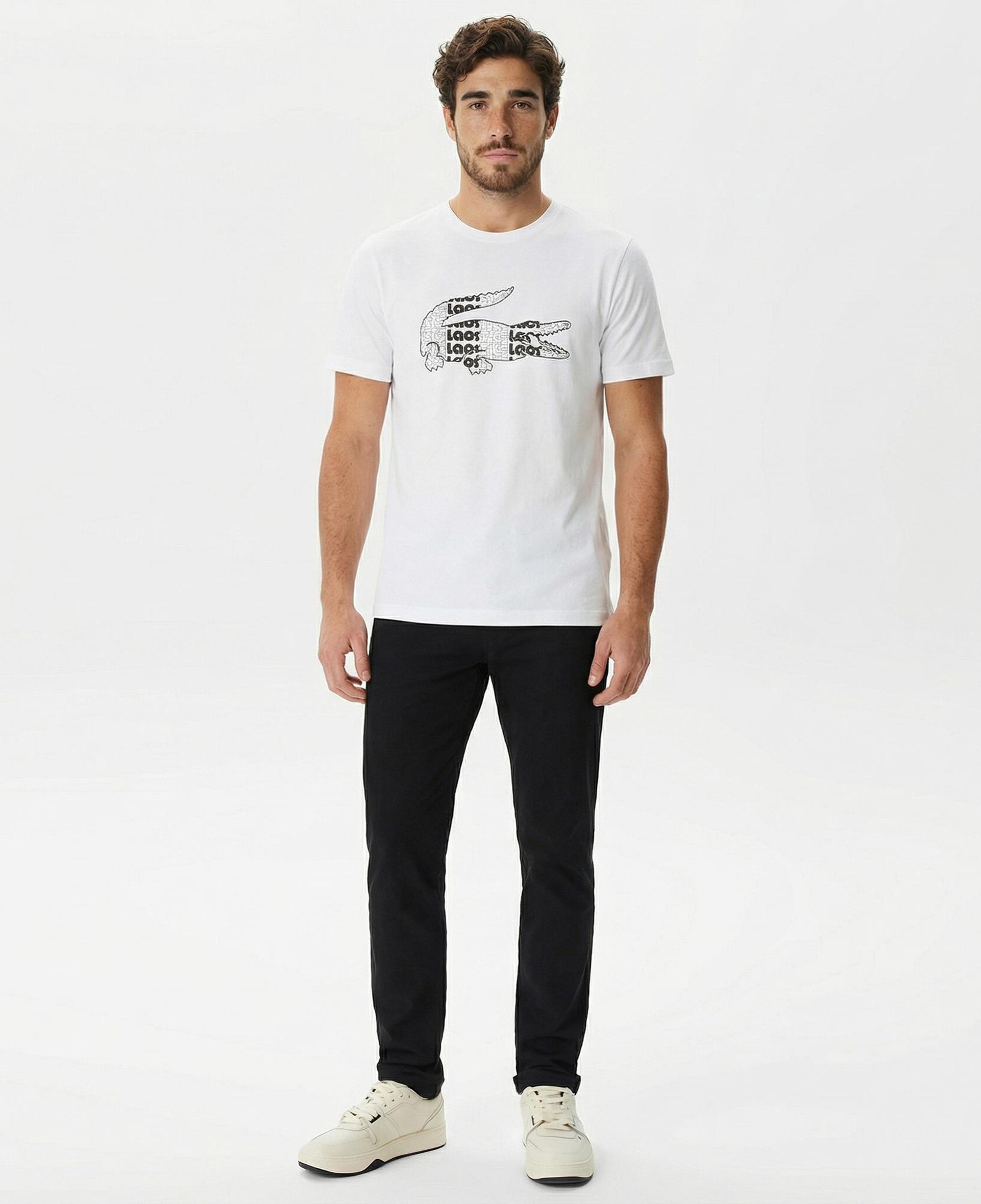 Lacoste Erkek Relaxed Fit Bisiklet Yaka Baskılı Beyaz T-Shirt