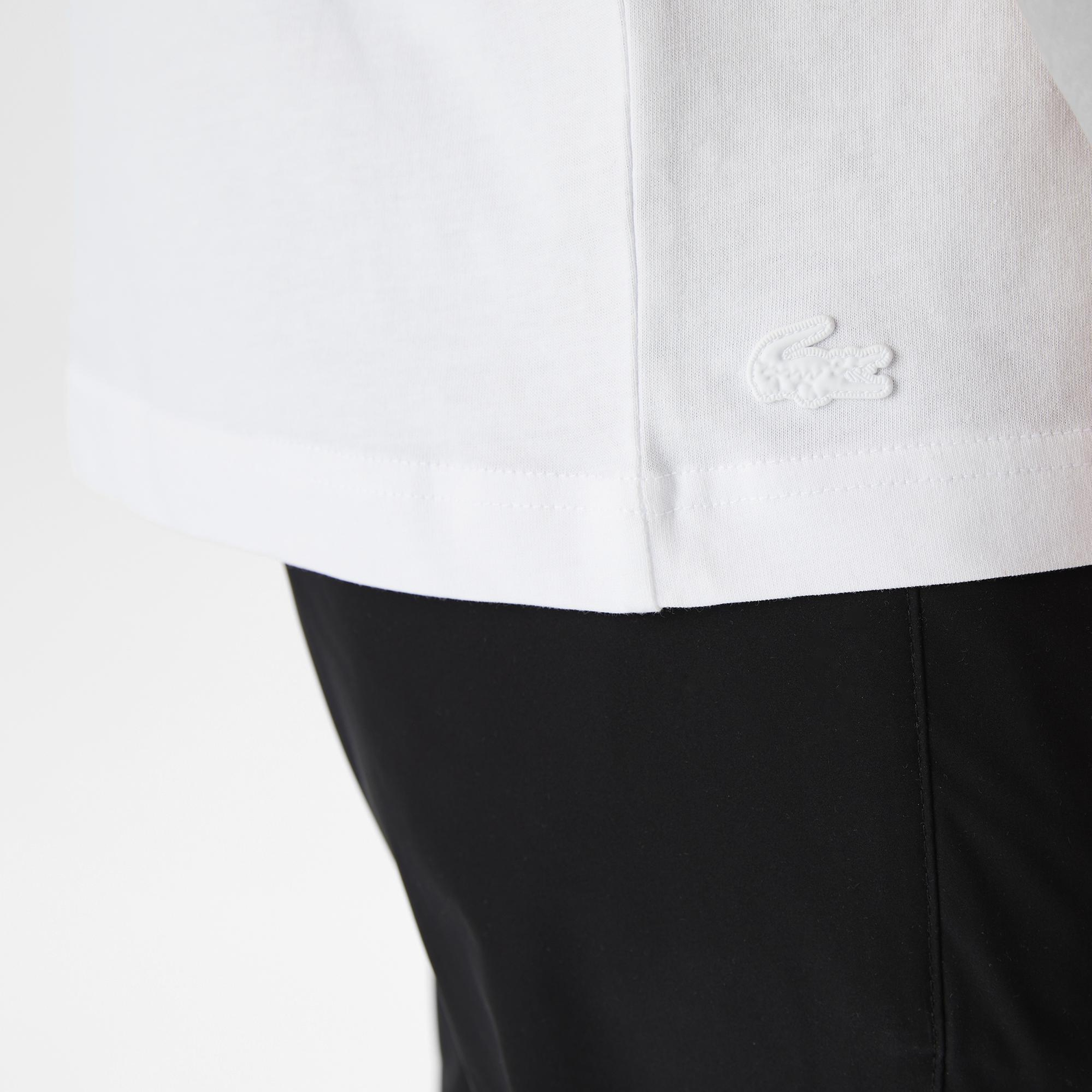 Lacoste Erkek Relaxed Fit Bisiklet Yaka Baskılı Beyaz T-Shirt