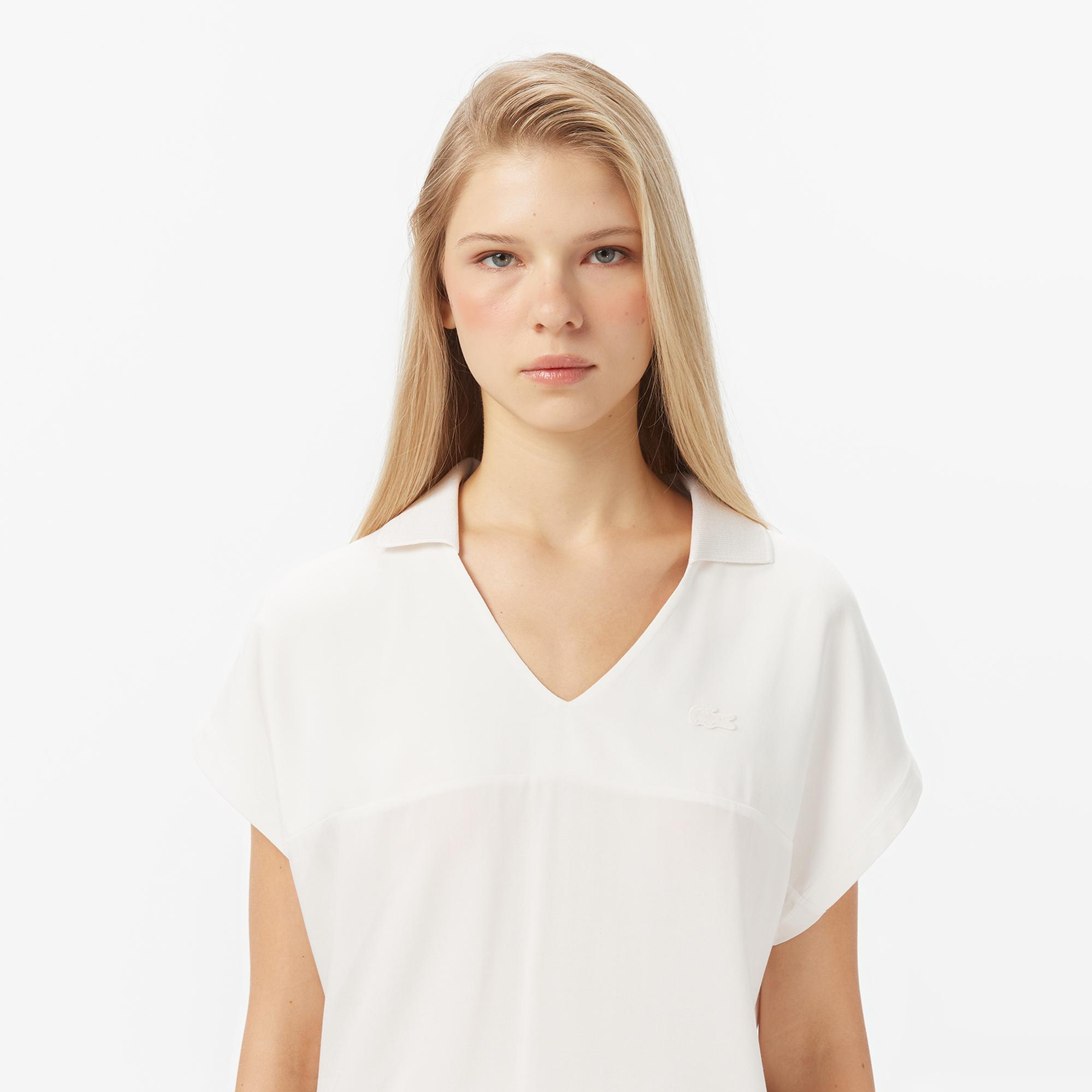 Lacoste Kadın V Yaka Beyaz T-Shirt