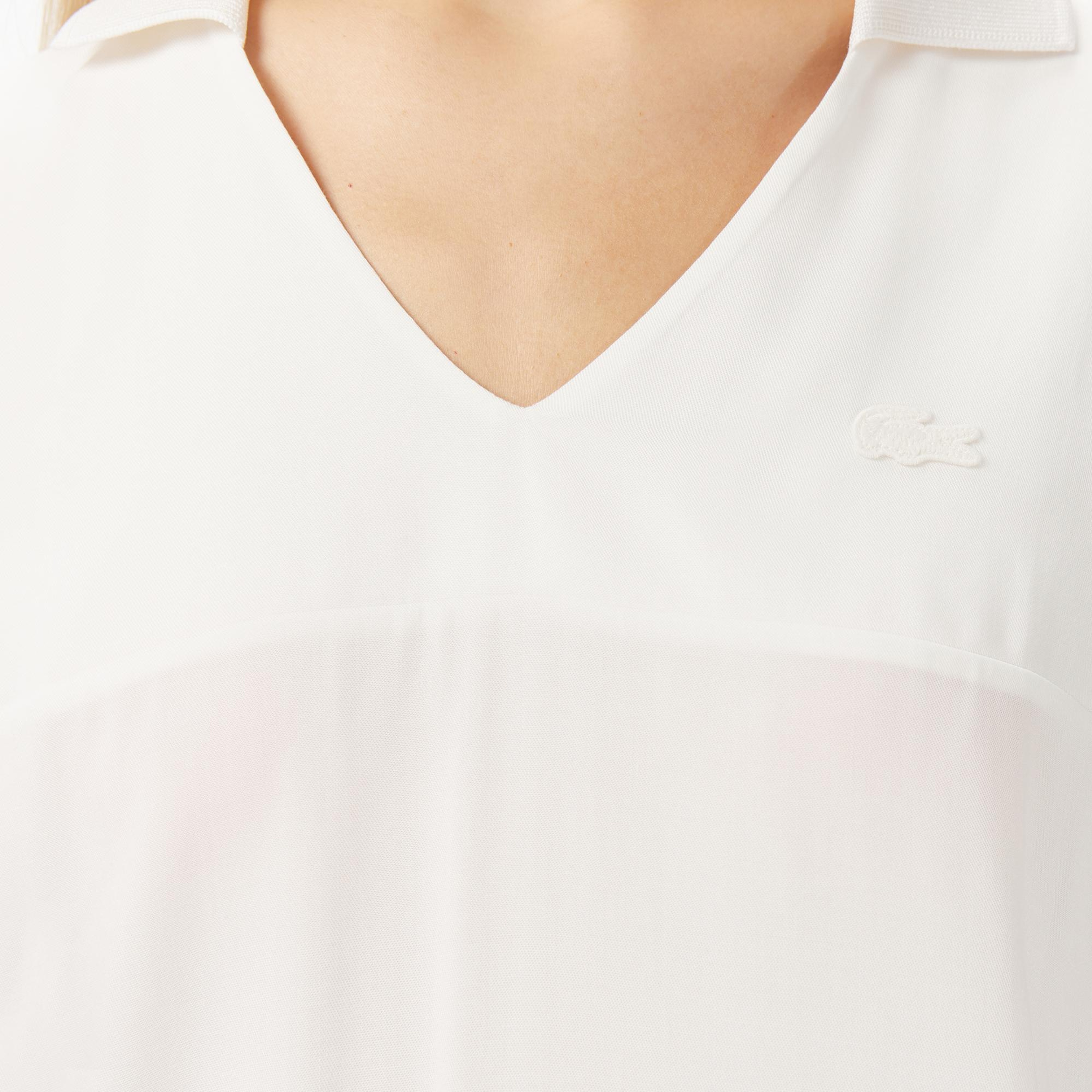 Lacoste Kadın V Yaka Beyaz T-Shirt