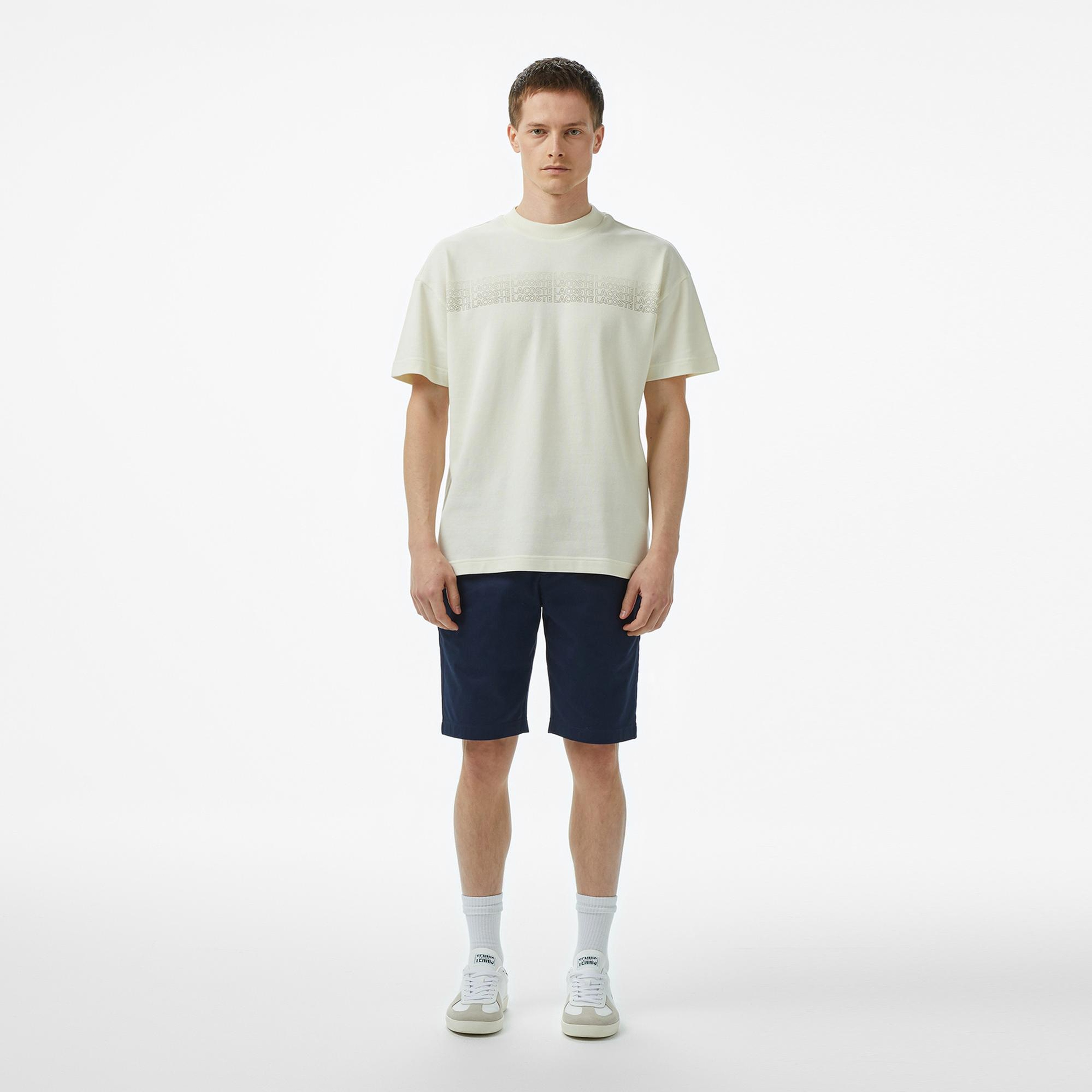 Lacoste Erkek Oversize Fit Bisiklet Yaka Baskılı Beyaz T-Shirt