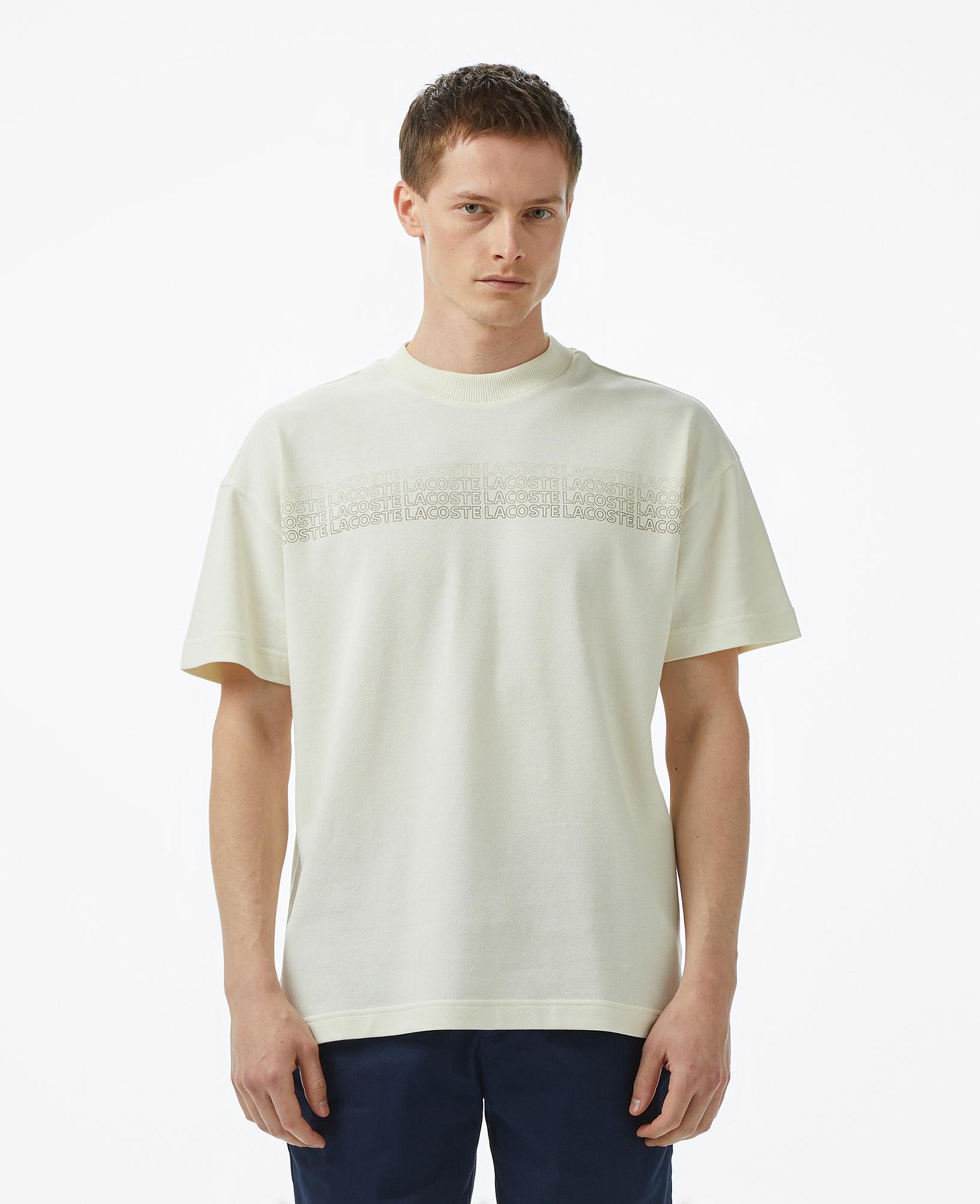 Lacoste Erkek Oversize Fit Bisiklet Yaka Baskılı Beyaz T-Shirt