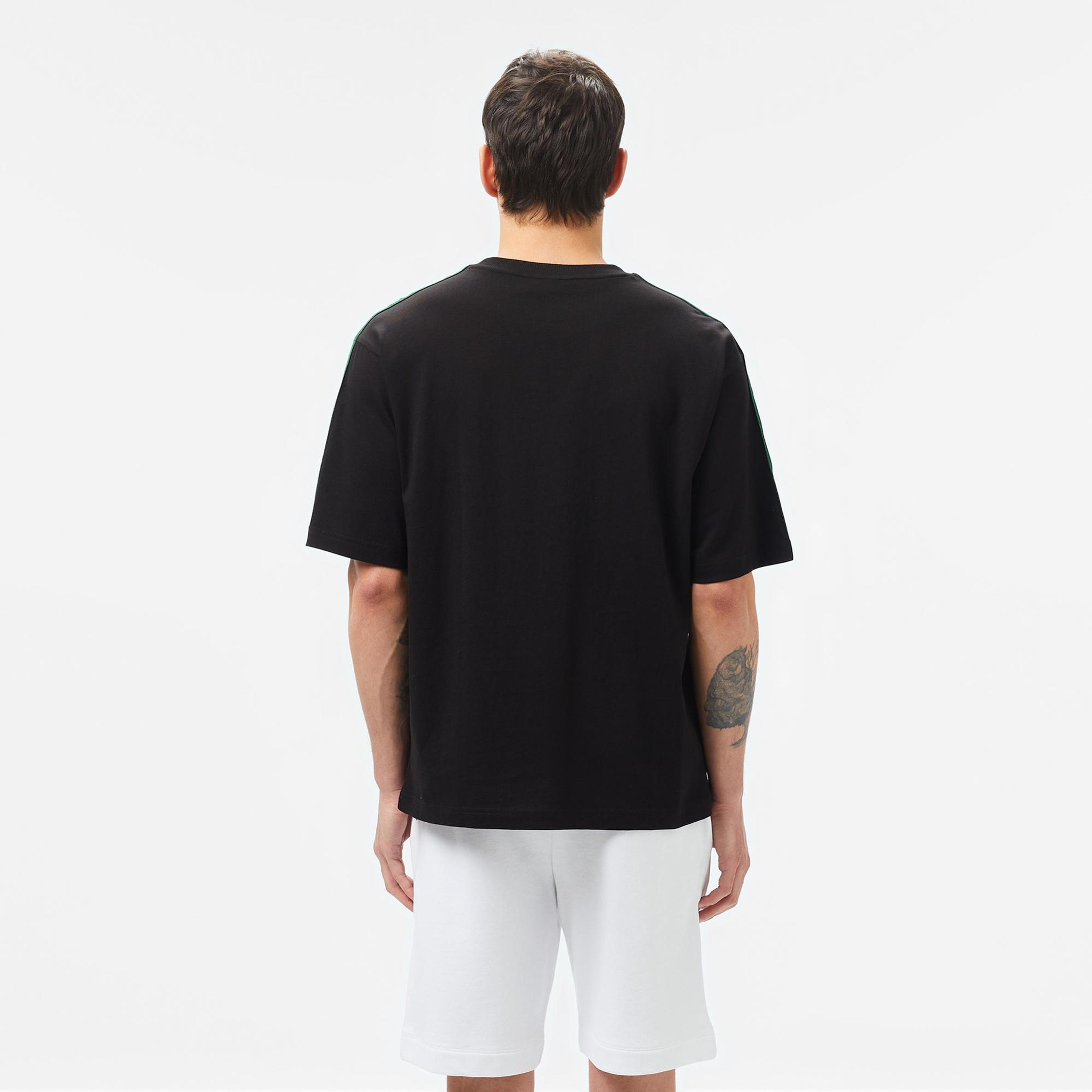 Lacoste Erkek Relaxed Fit Bisiklet Yaka Baskılı Siyah T-Shirt