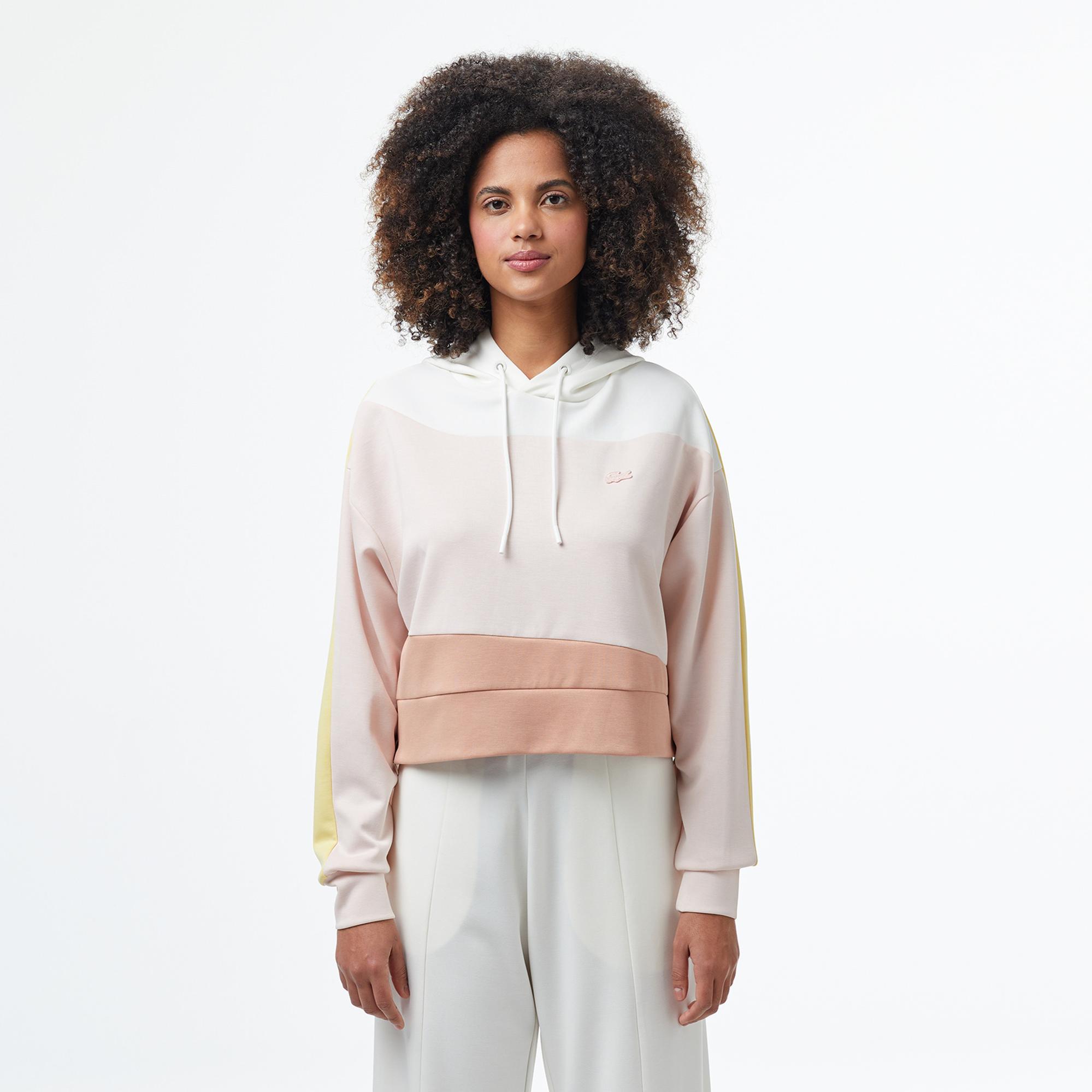 Lacoste Kadın Kapüşonlu Renk Bloklu Açık Pembe Sweatshirt