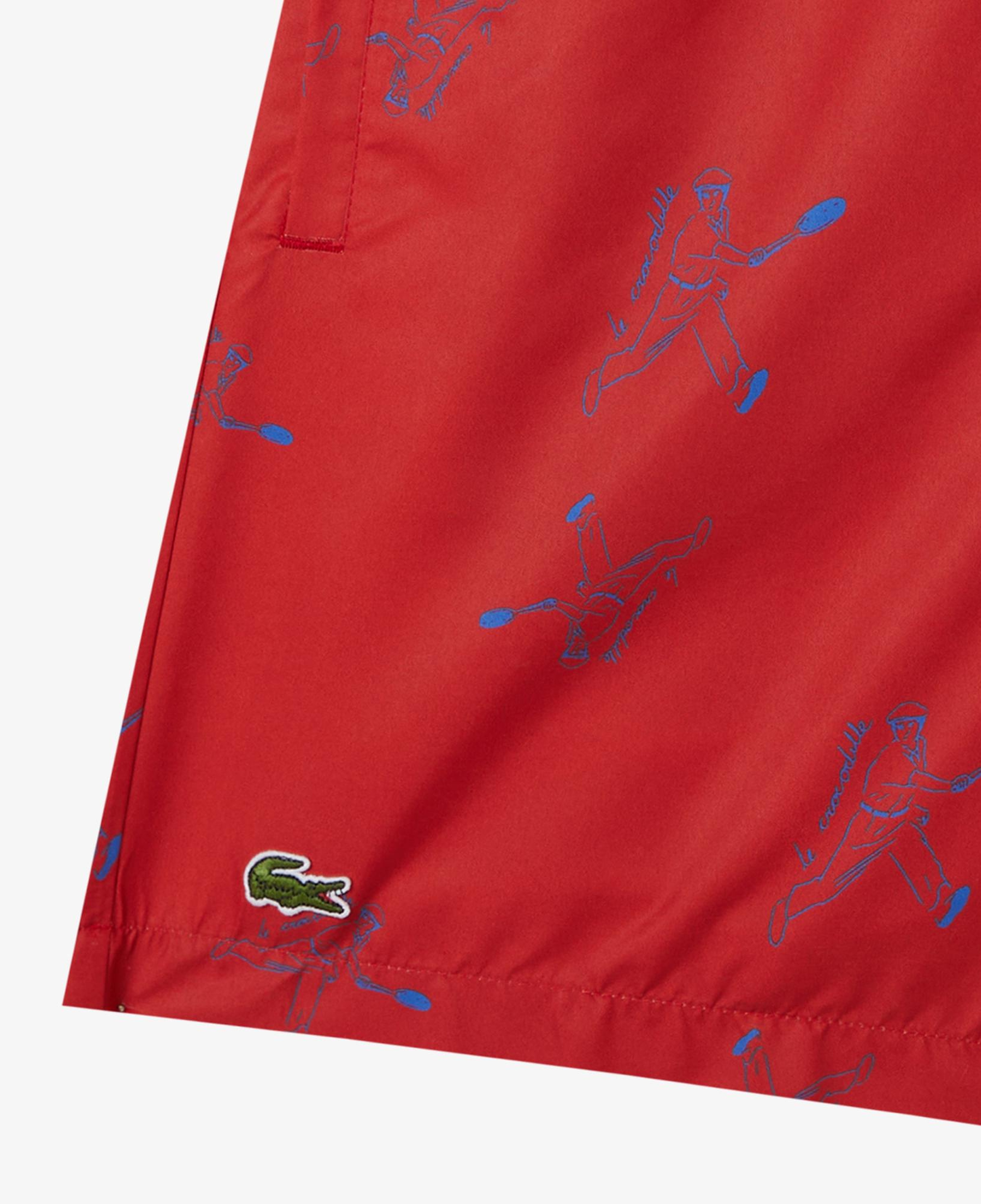 Lacoste Erkek Regular Fit Desenli Kırmızı Deniz Şortu