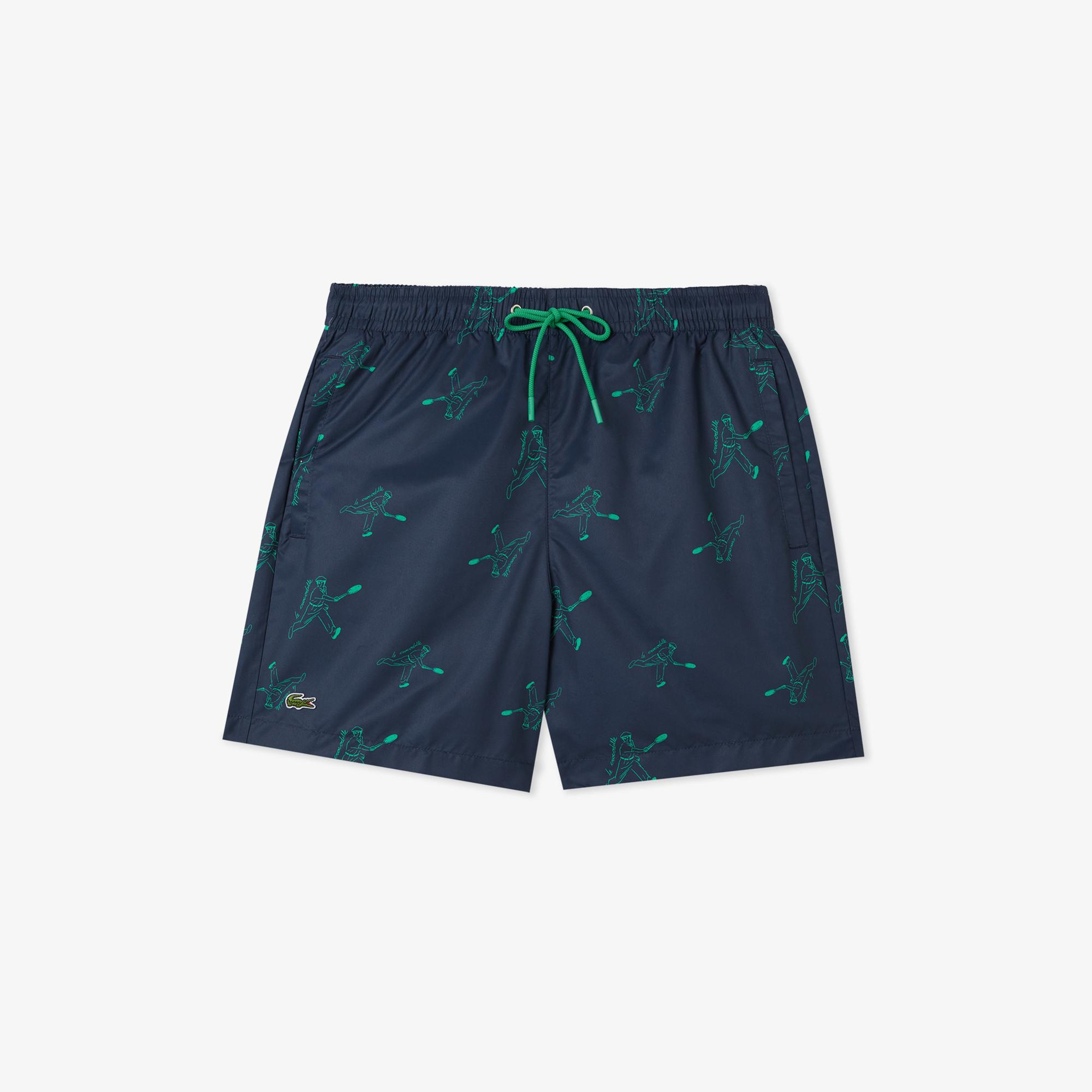 Lacoste Erkek Regular Fit Desenli Lacivert Deniz Şortu