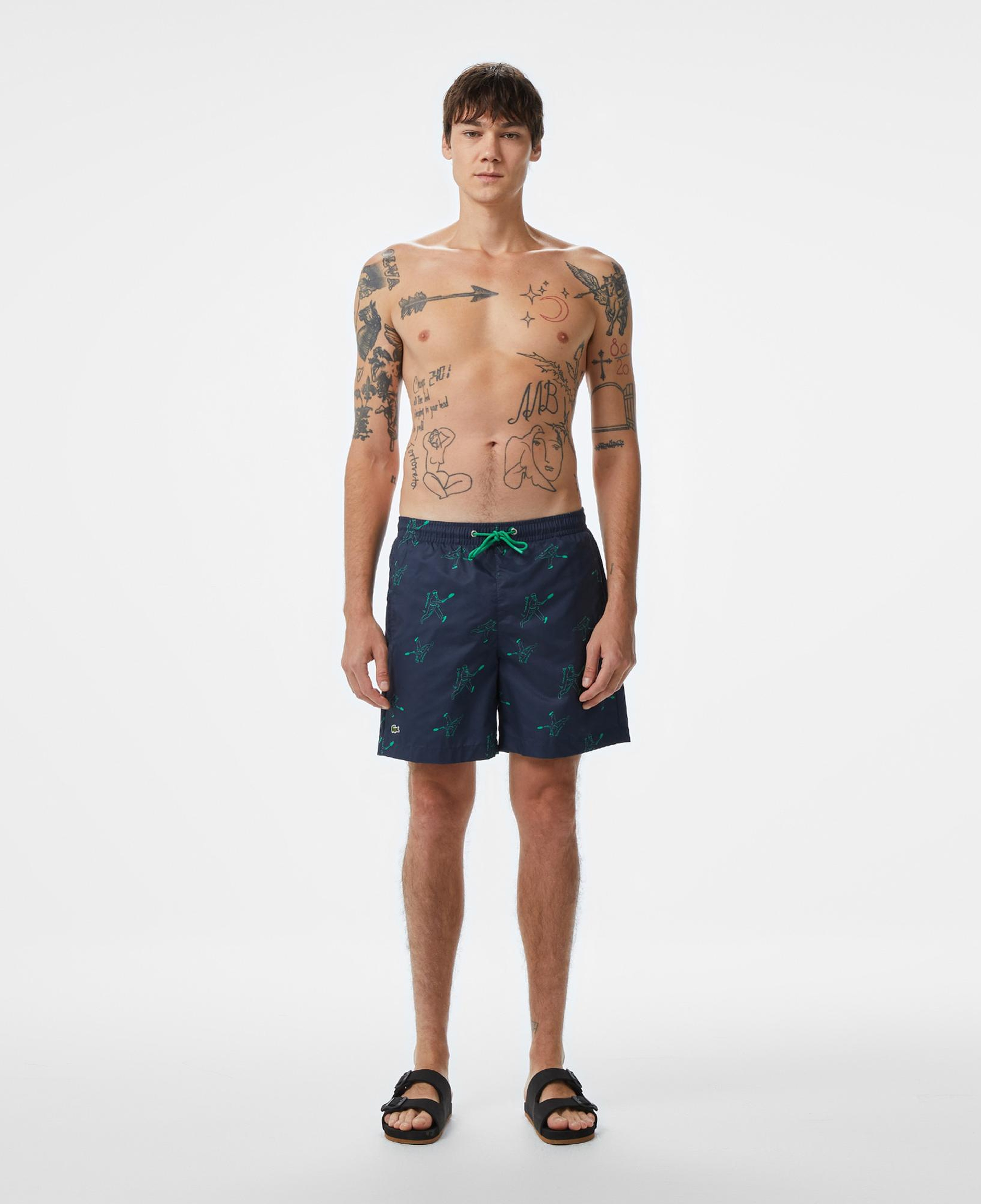 Lacoste Erkek Regular Fit Desenli Lacivert Deniz Şortu