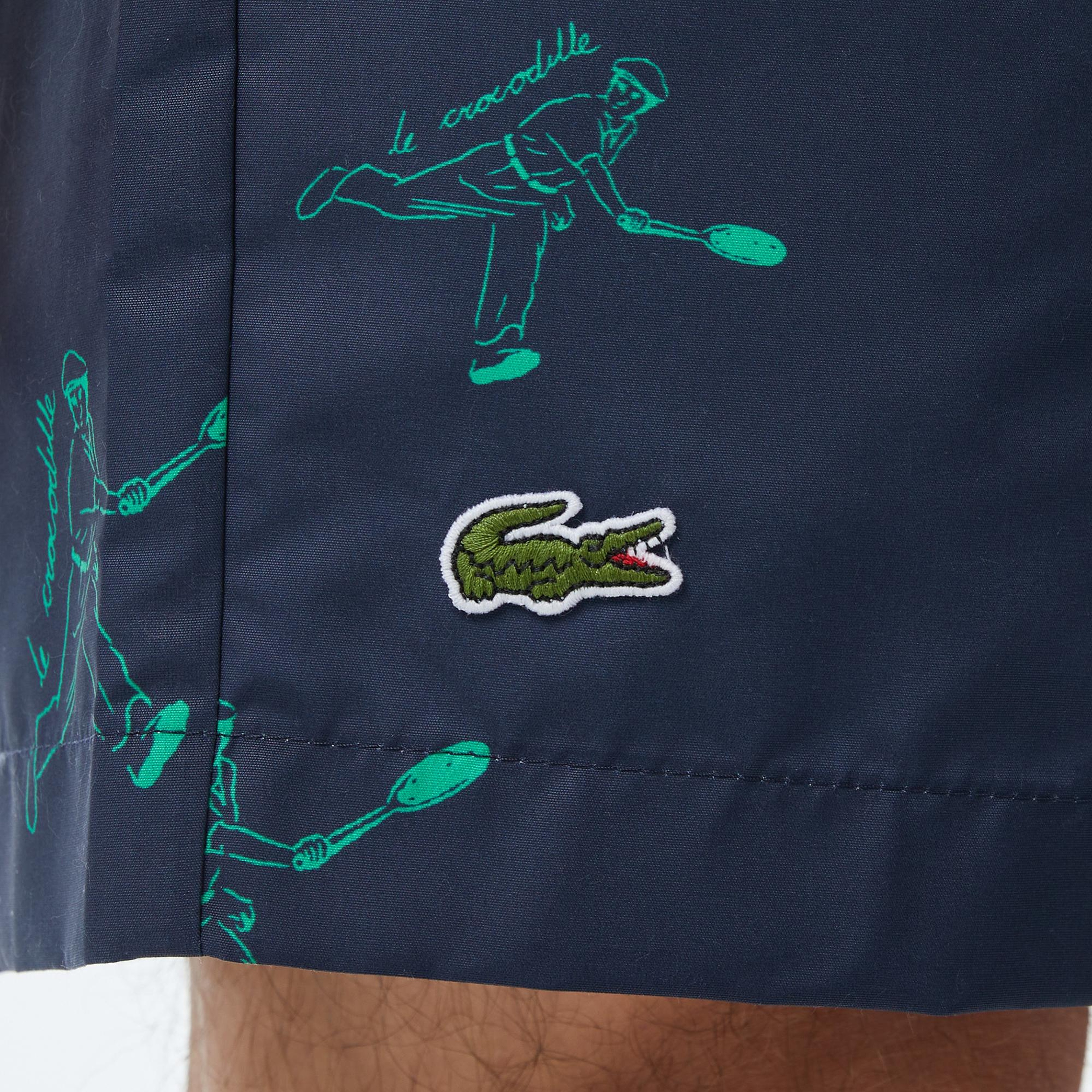 Lacoste Erkek Regular Fit Desenli Lacivert Deniz Şortu