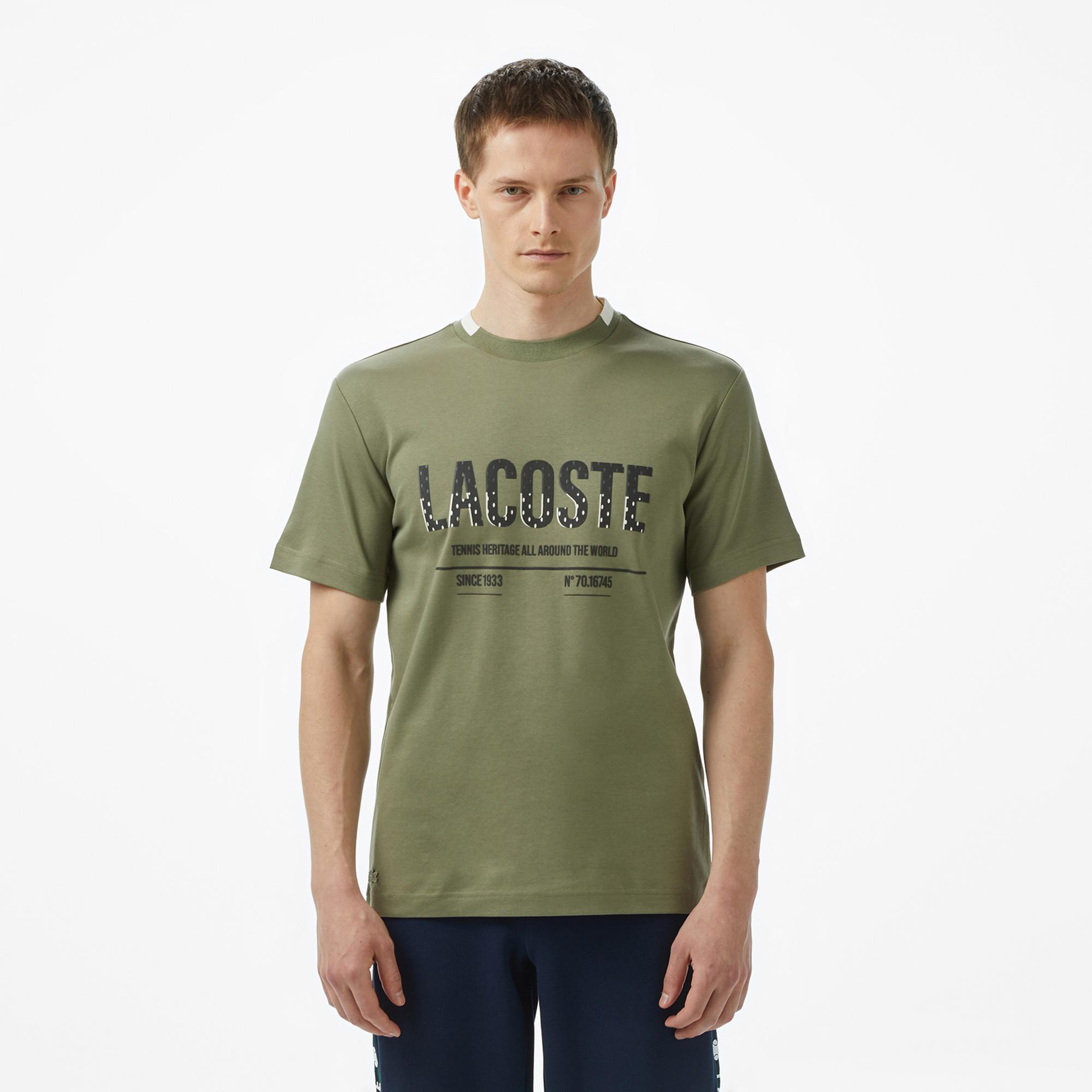 Lacoste Erkek Slim Fit Bisiklet Yaka Baskılı Haki T-Shirt