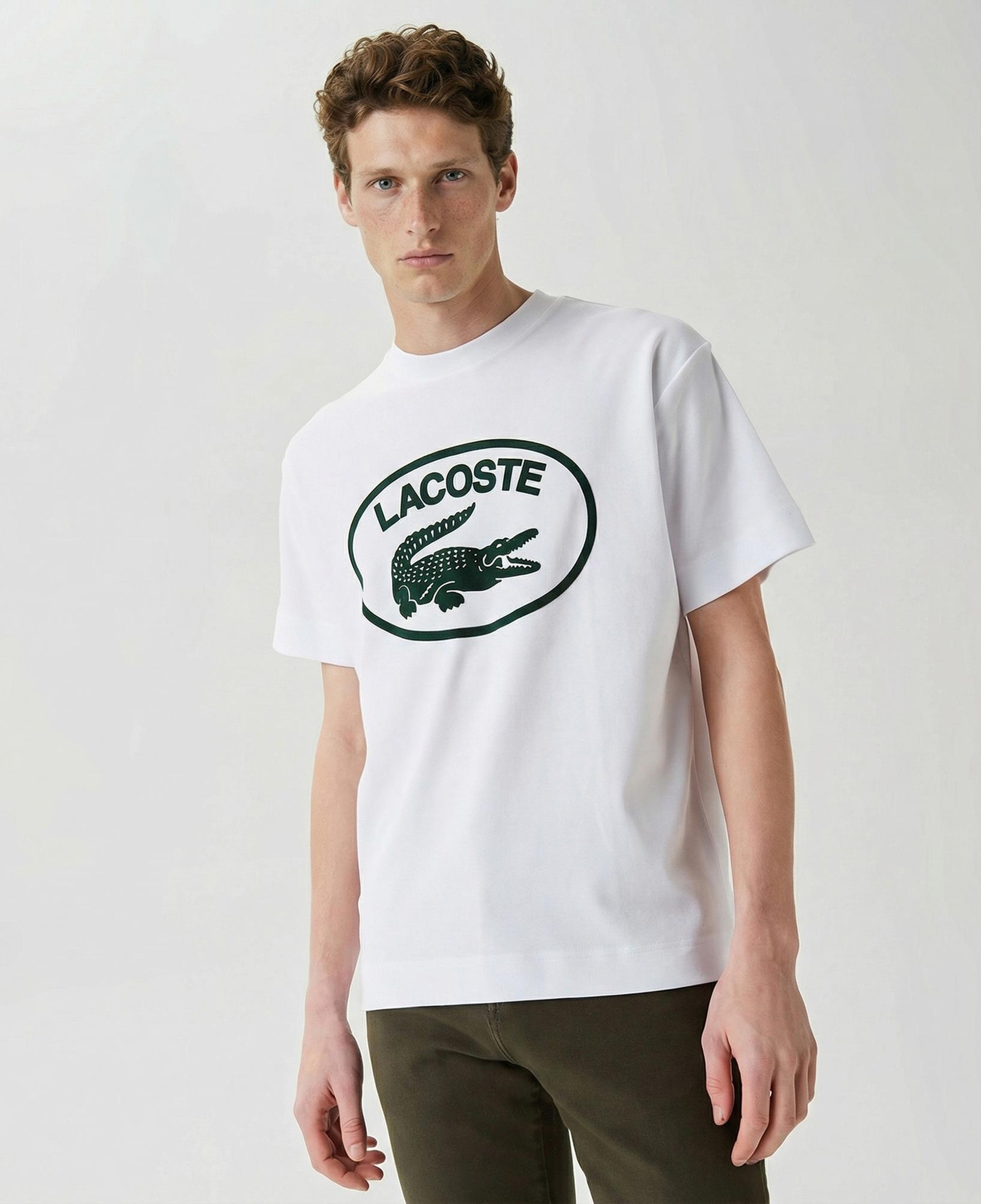 Lacoste Erkek Relaxed Fit Bisiklet Yaka Baskılı Beyaz T-Shirt