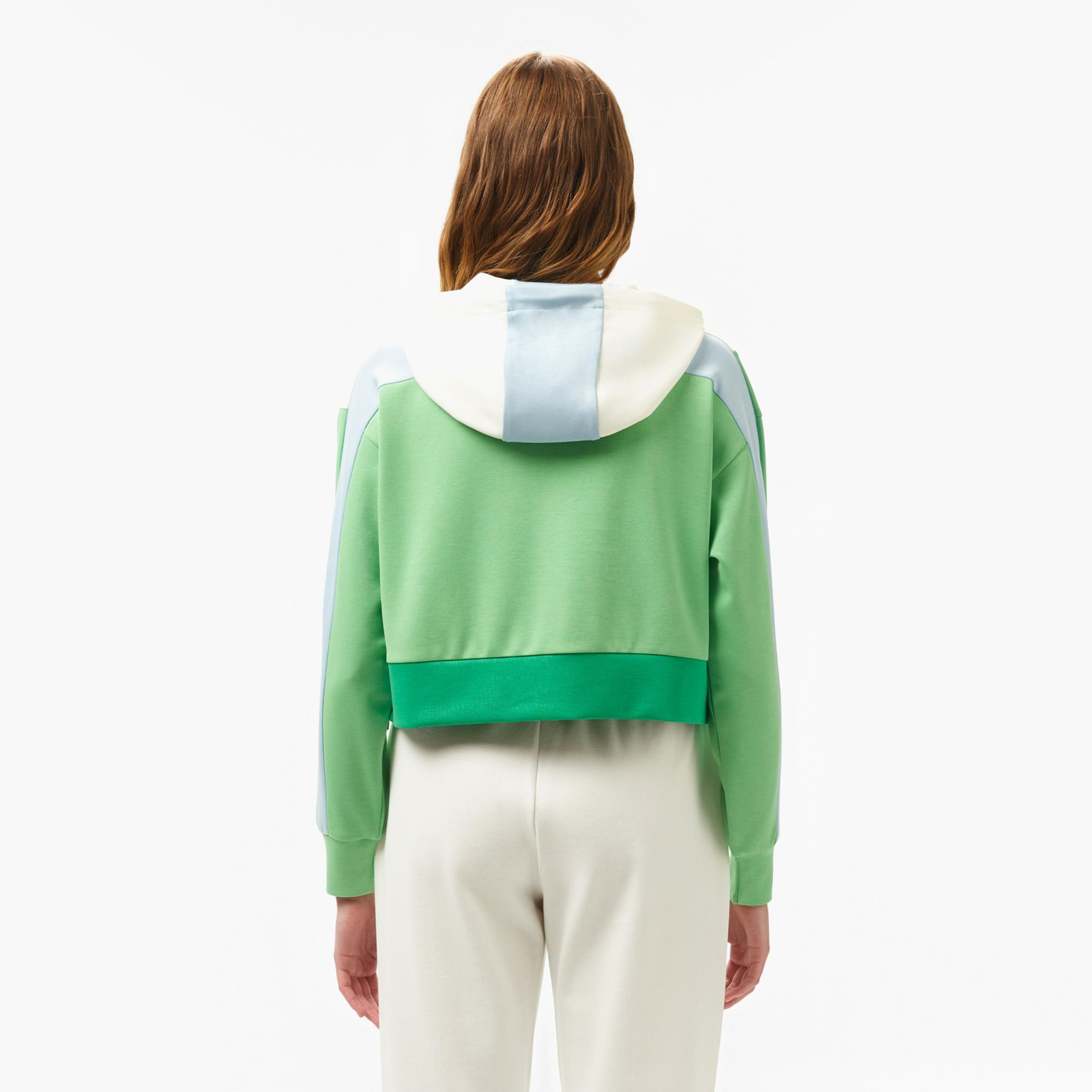 Lacoste Kadın Kapüşonlu Renk Bloklu Açık Yeşil Sweatshirt