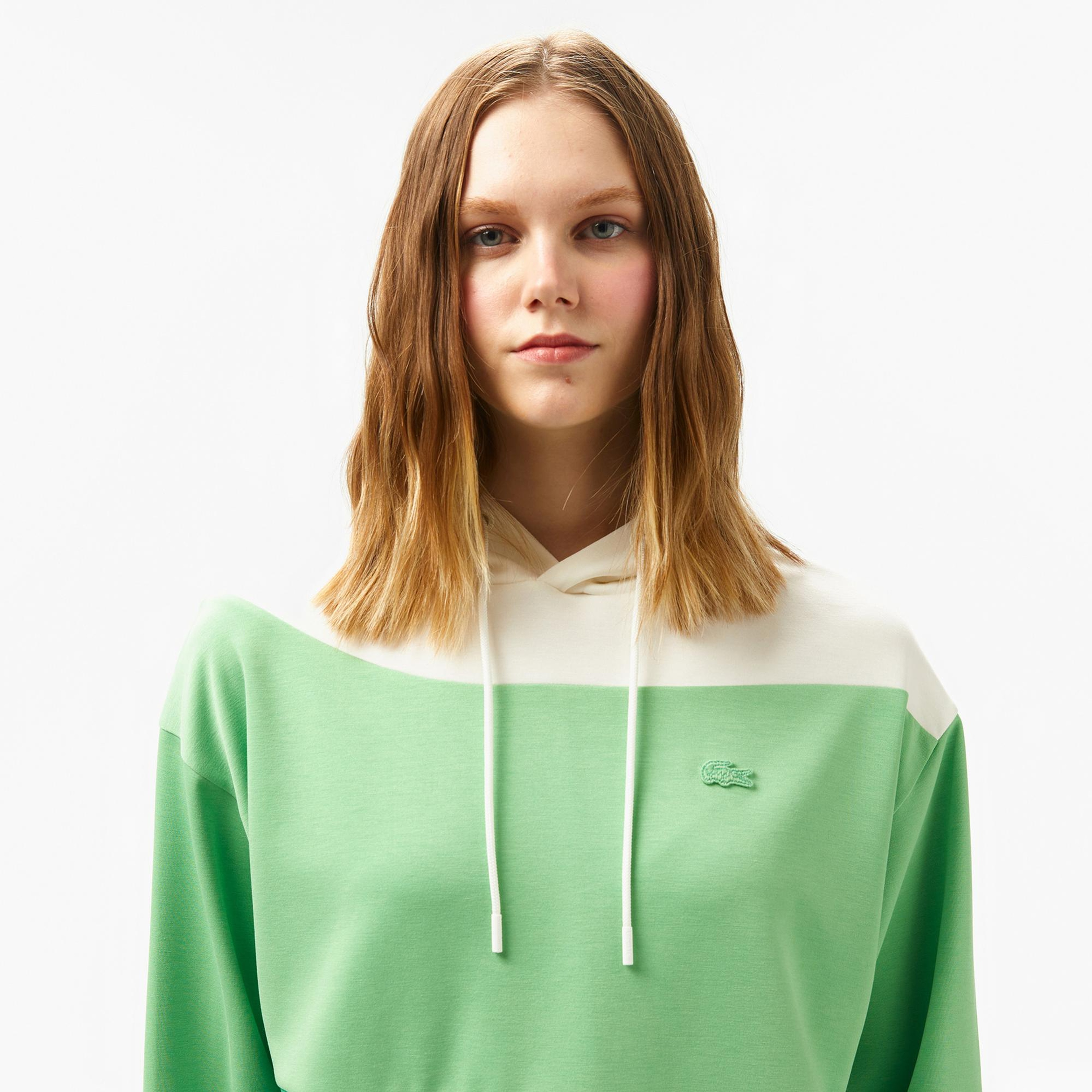 Lacoste Kadın Kapüşonlu Renk Bloklu Açık Yeşil Sweatshirt