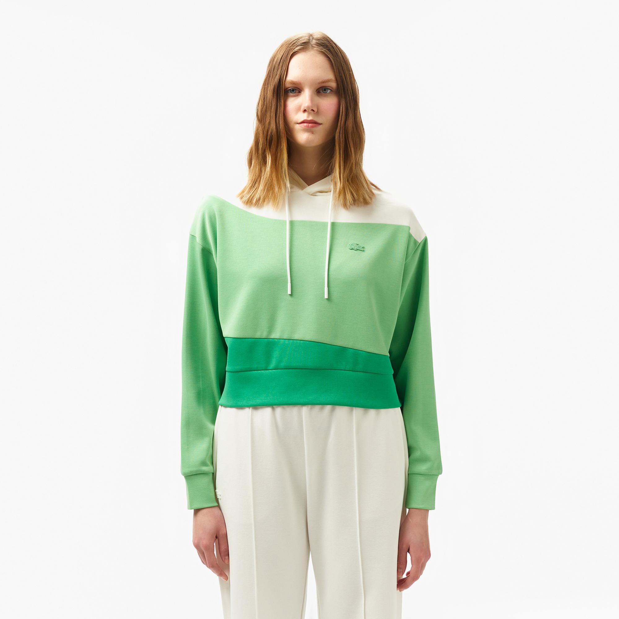 Lacoste Kadın Kapüşonlu Renk Bloklu Açık Yeşil Sweatshirt