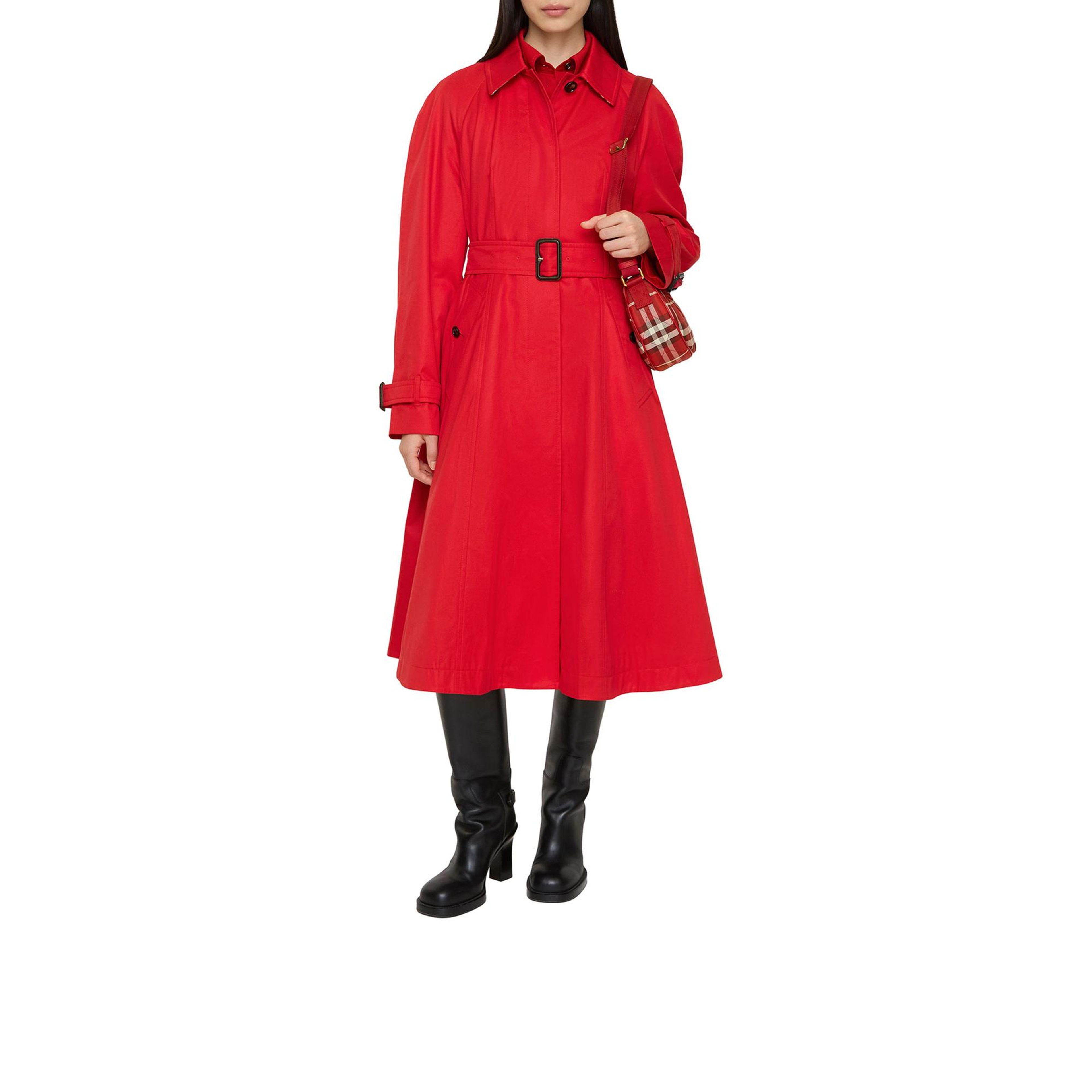 Burberry Long Gabardine Ellingham Fit-And-Flare Car Kadın Kırmızı Pardesü