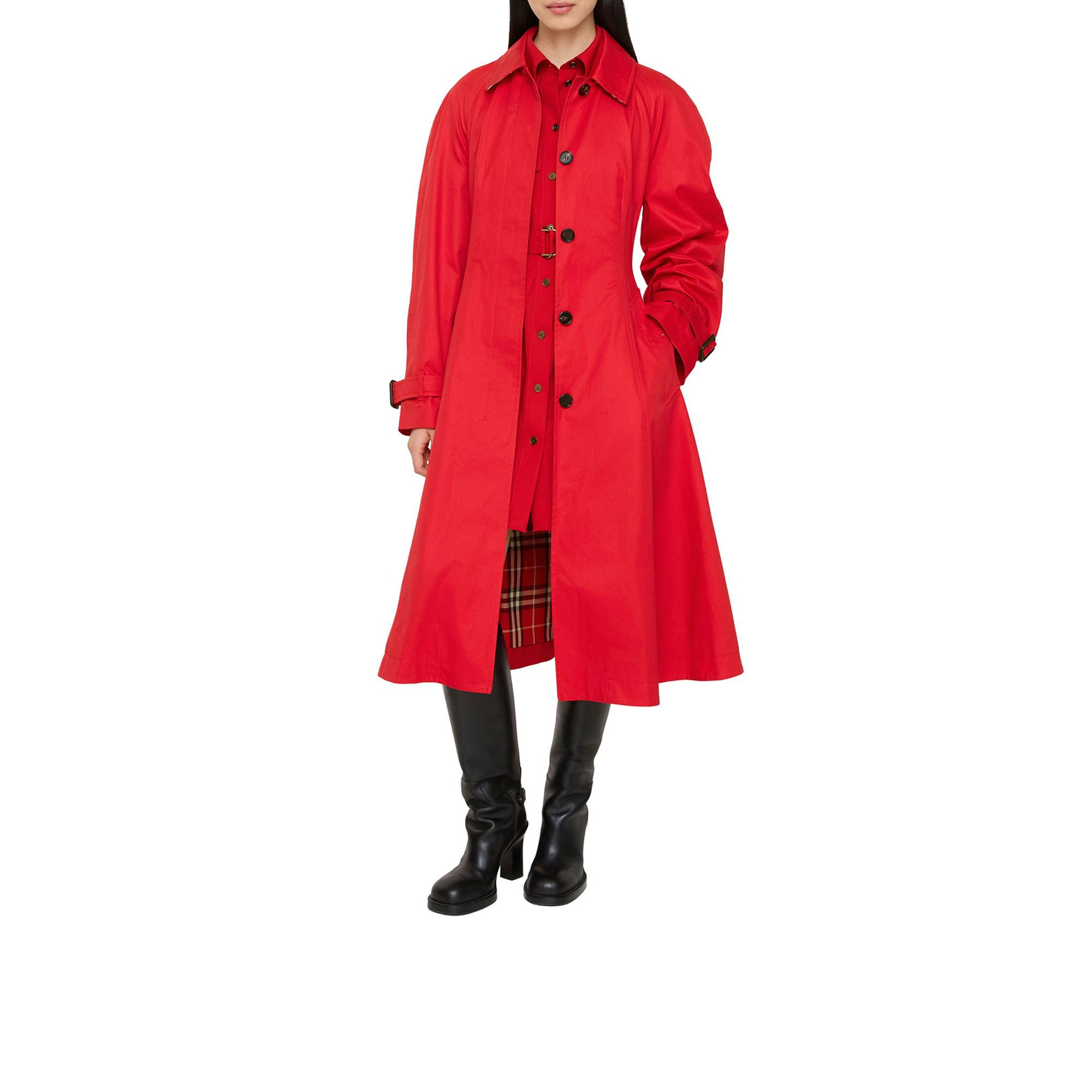 Burberry Long Gabardine Ellingham Fit-And-Flare Car Kadın Kırmızı Pardesü