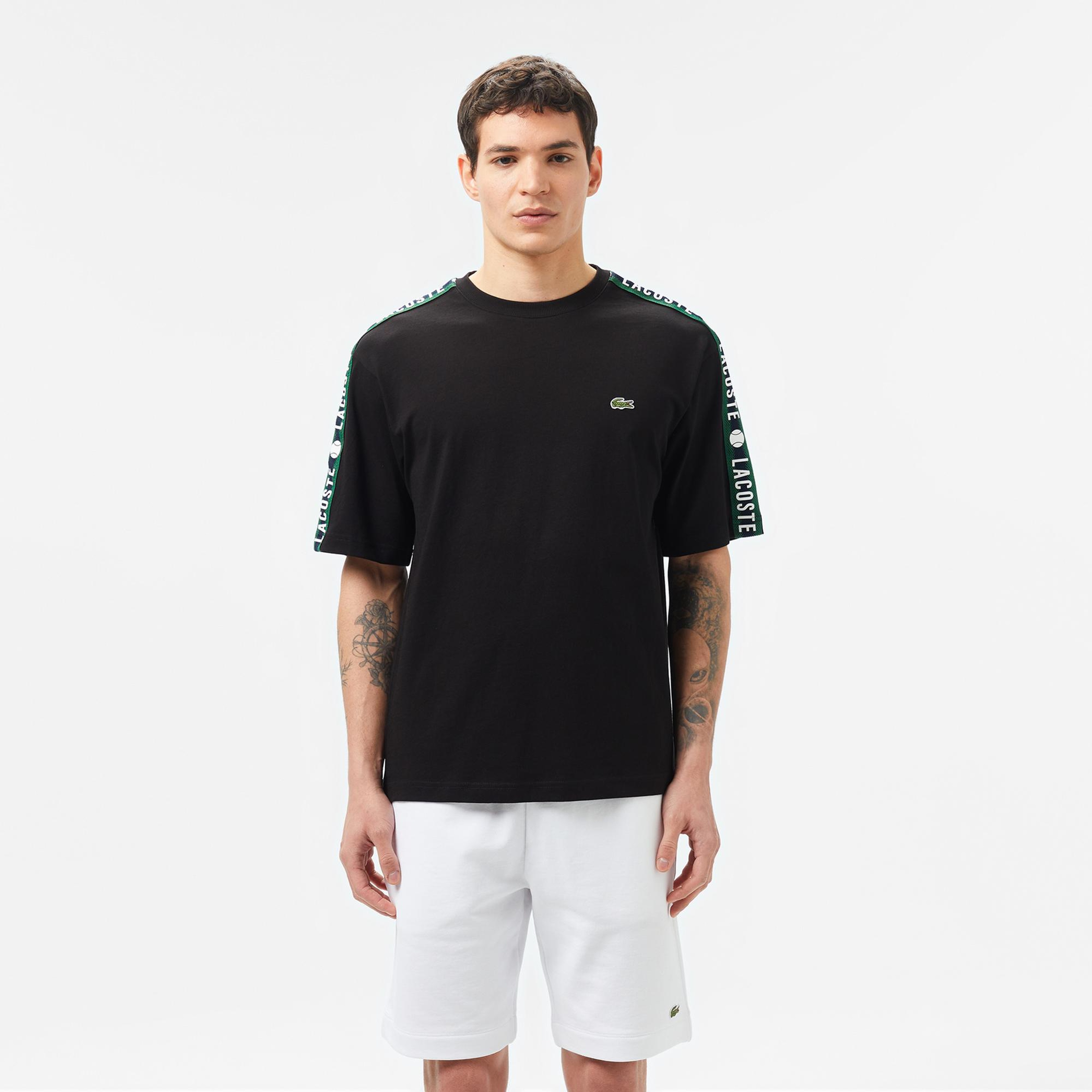Lacoste Erkek Relaxed Fit Bisiklet Yaka Baskılı Siyah T-Shirt