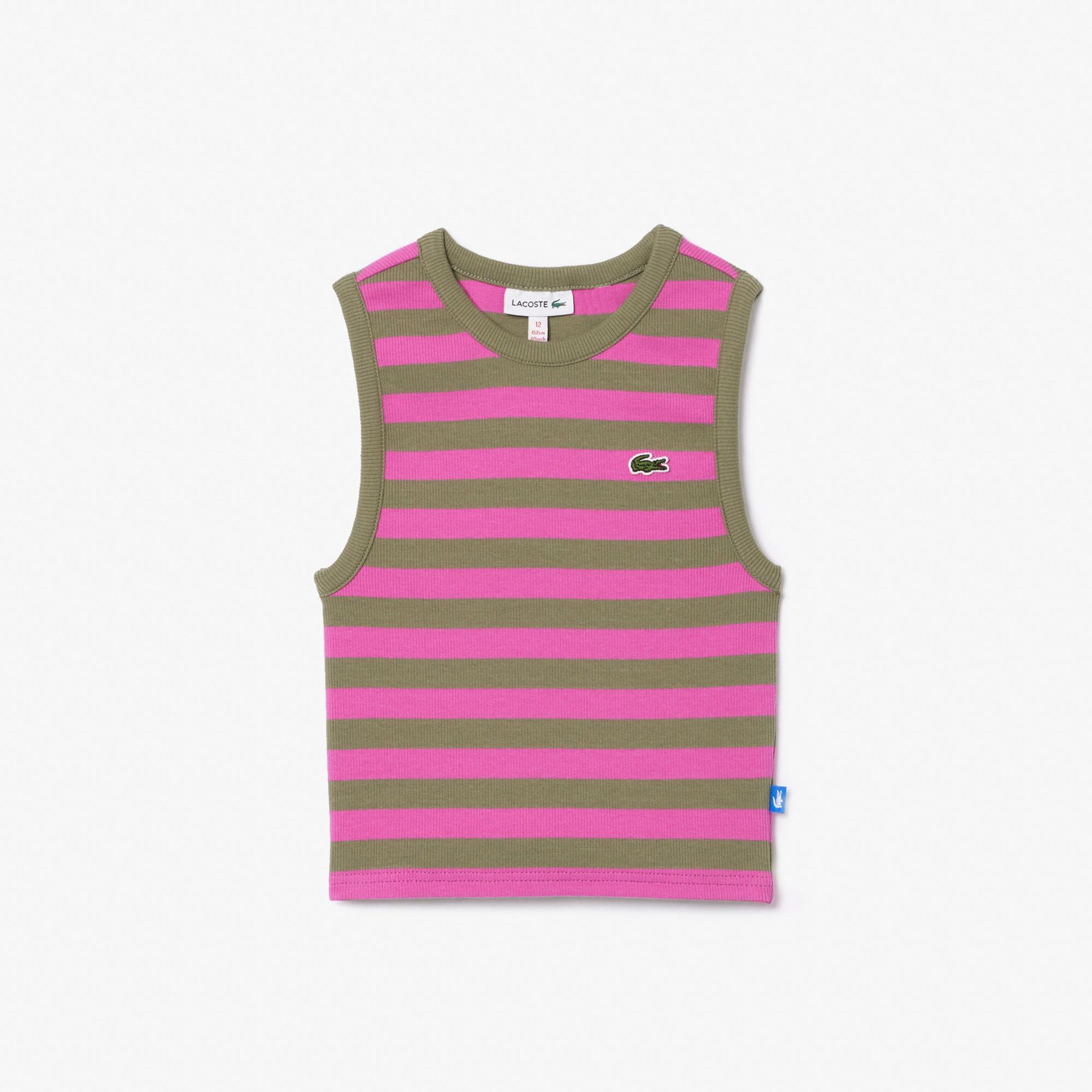 Lacoste Kız Çocuk Kolsuz Bisiklet Yaka Baskılı Kahverengi T-Shirt