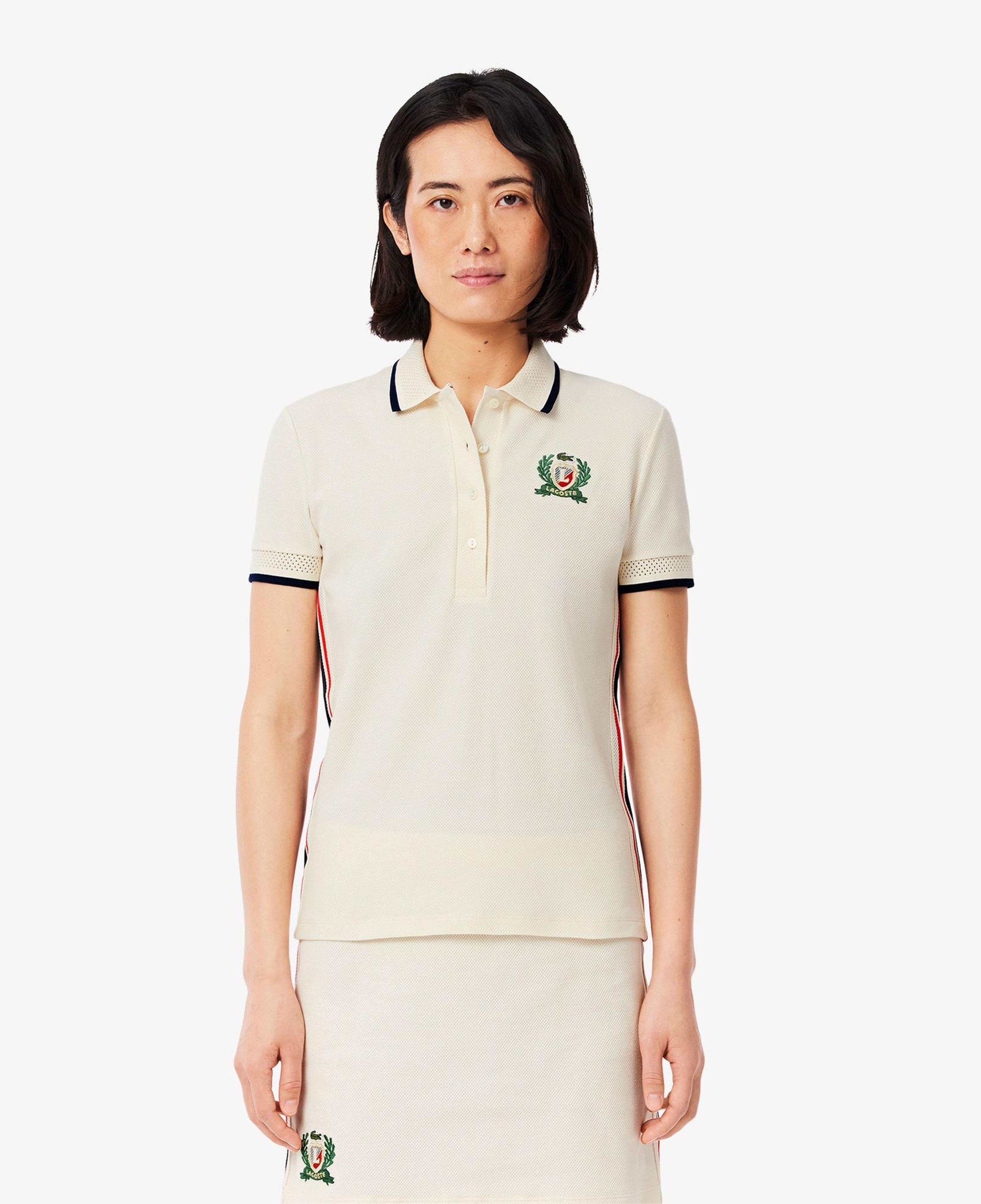Lacoste Kadın Slim Fit Renk Bloklu Bej Polo
