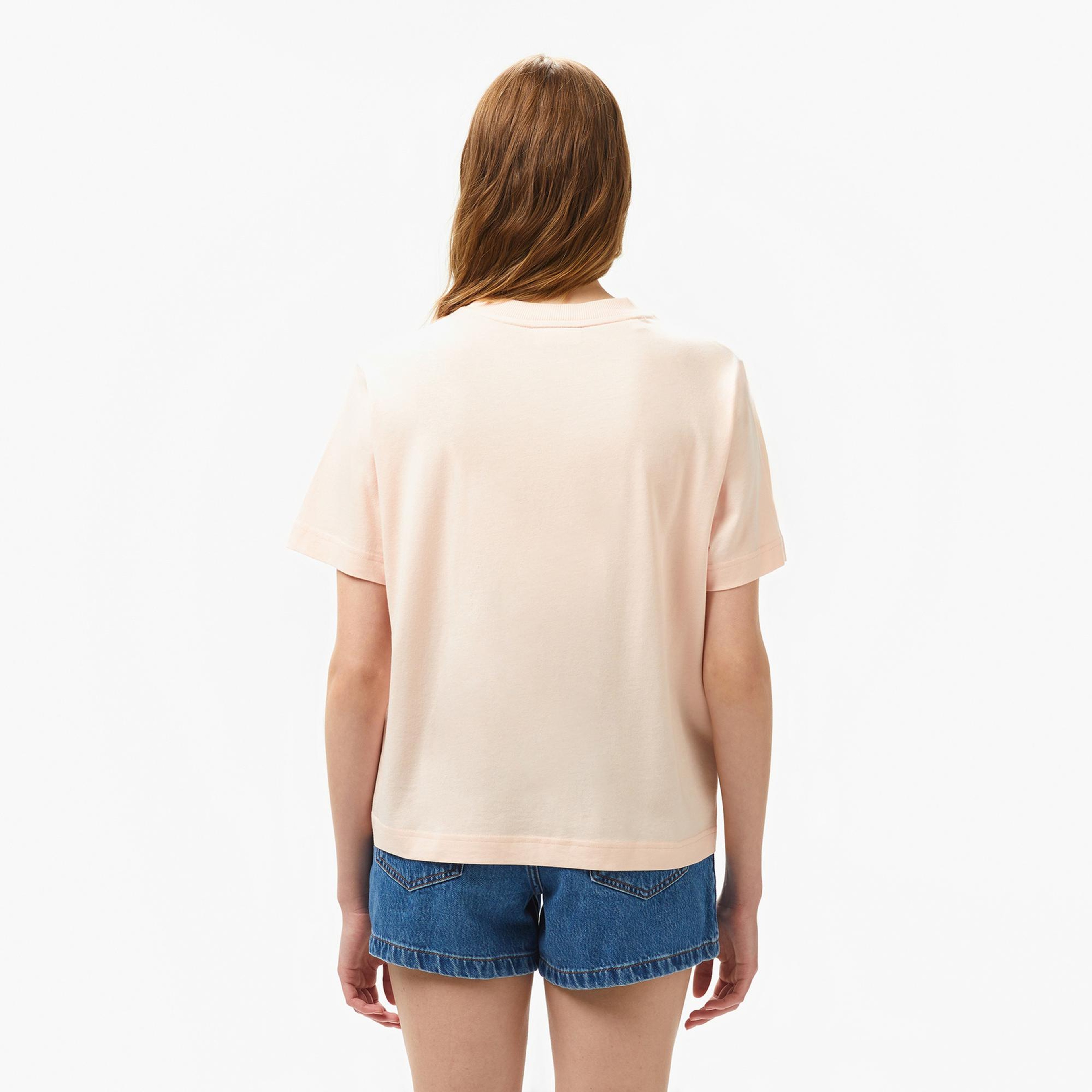 Lacoste Kadın Loose Fit Bisiklet Yaka Açık Pembe T-Shirt