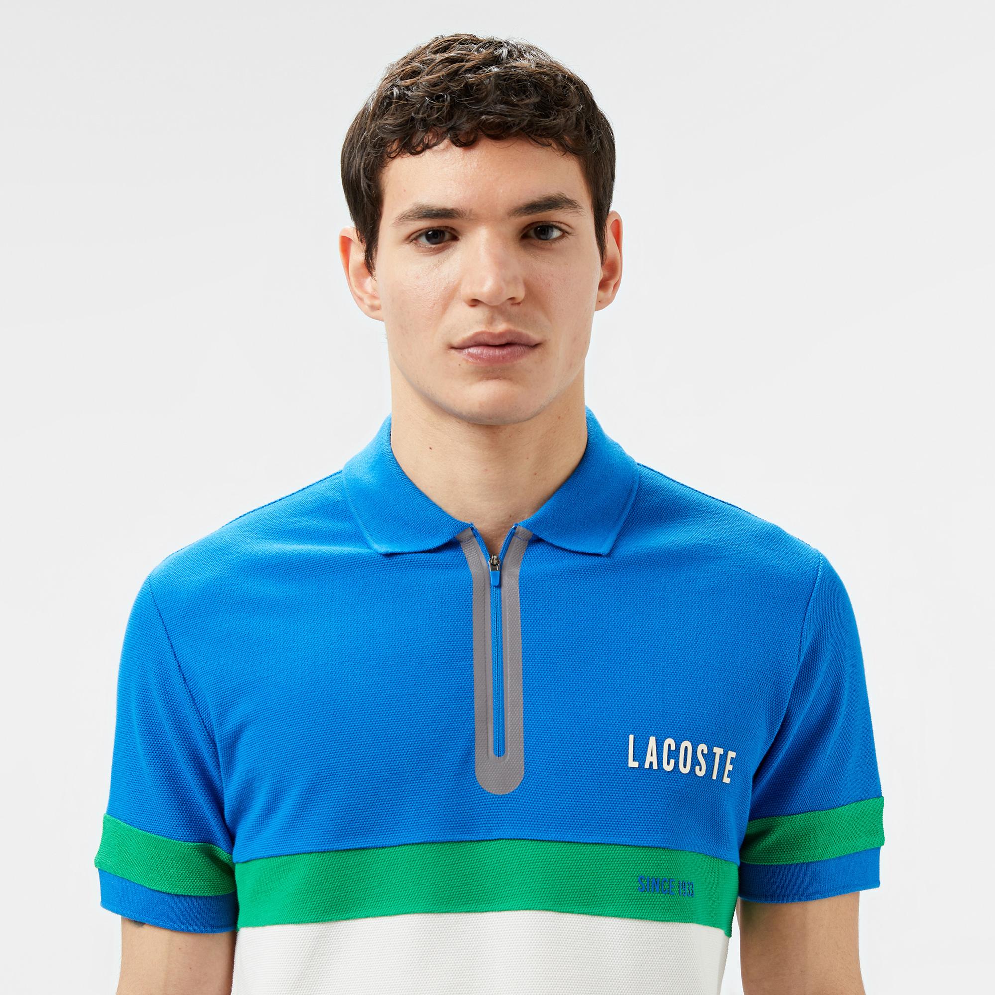 Lacoste Erkek Regular Fit Yarım Fermuarlı Renk Bloklu Beyaz Polo