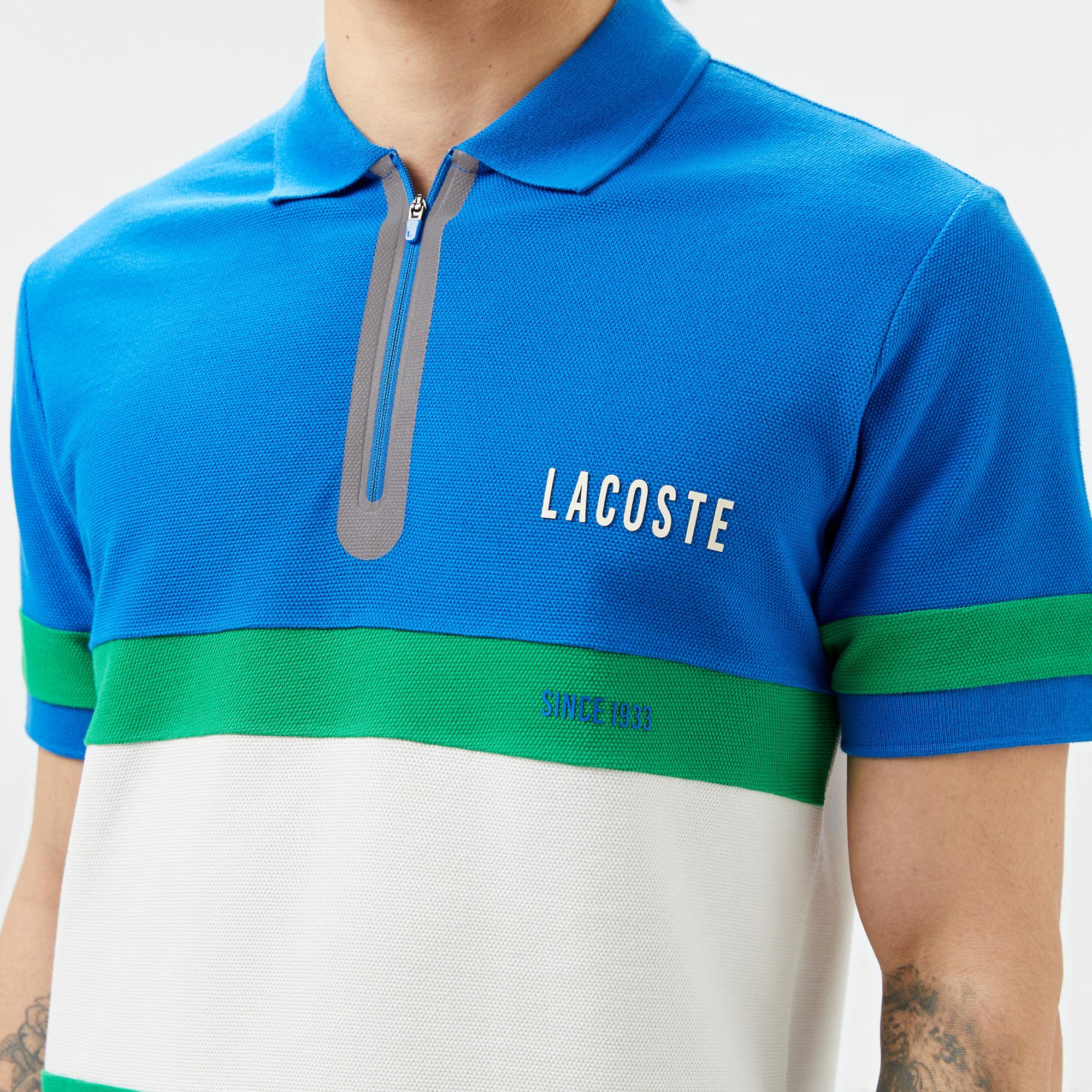 Lacoste Erkek Regular Fit Yarım Fermuarlı Renk Bloklu Beyaz Polo